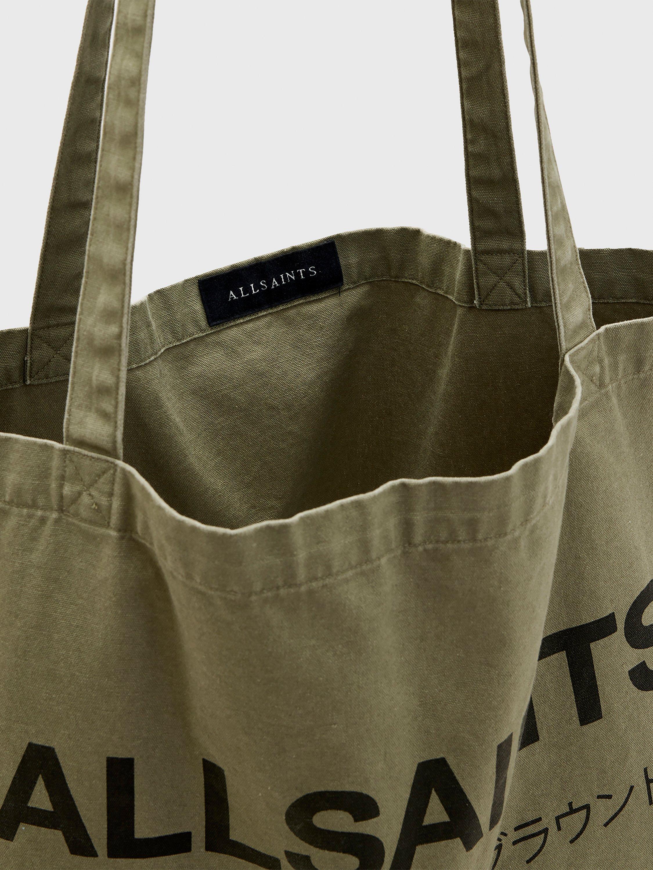 Product image 2 of 5, which shows AllSaints Underground Logo Tote Bag, Nori Green