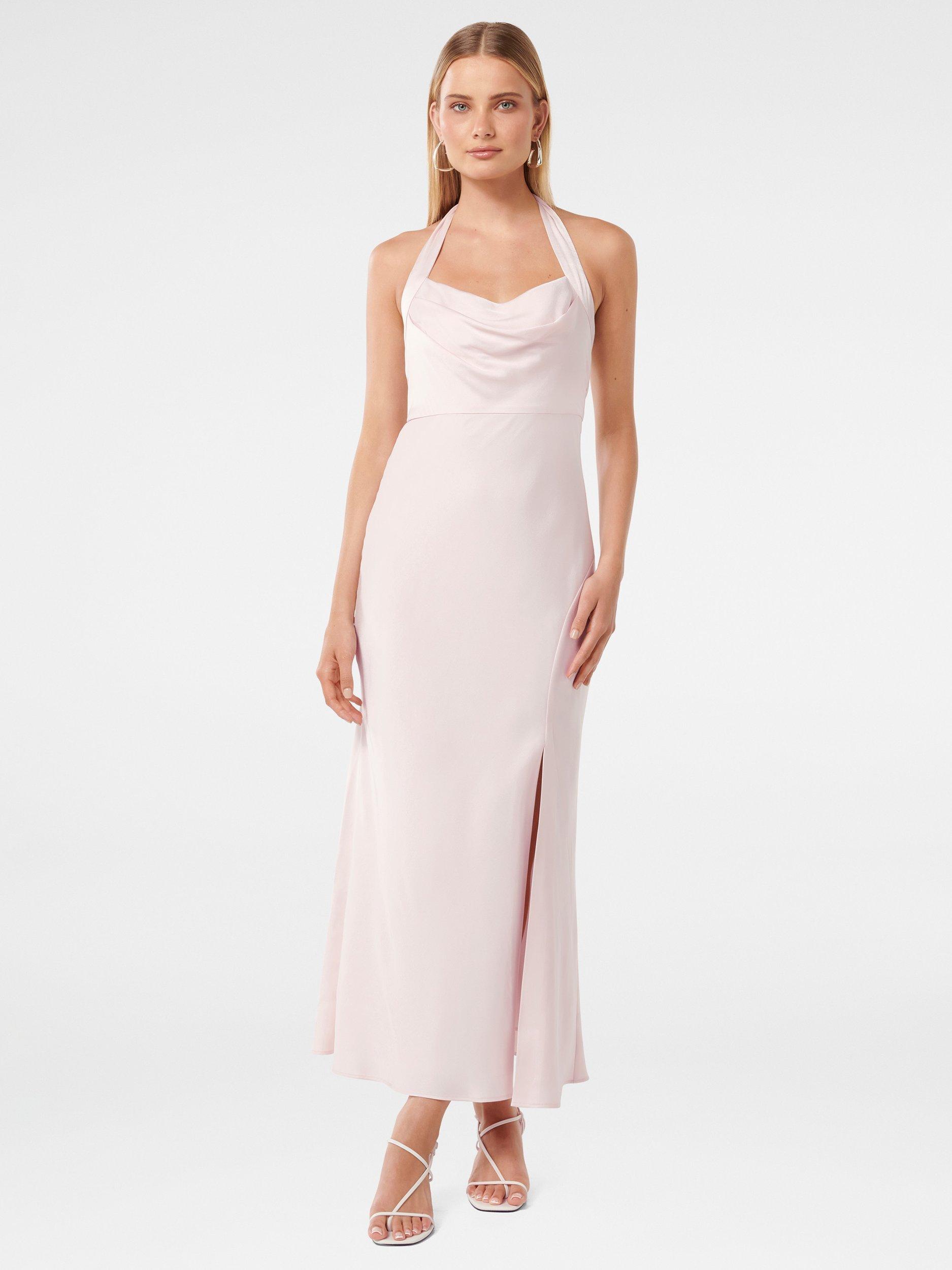Product image 1 of 4, which shows Forever New Alice Halterneck Satin Maxi Dress, Barely Pink, 4