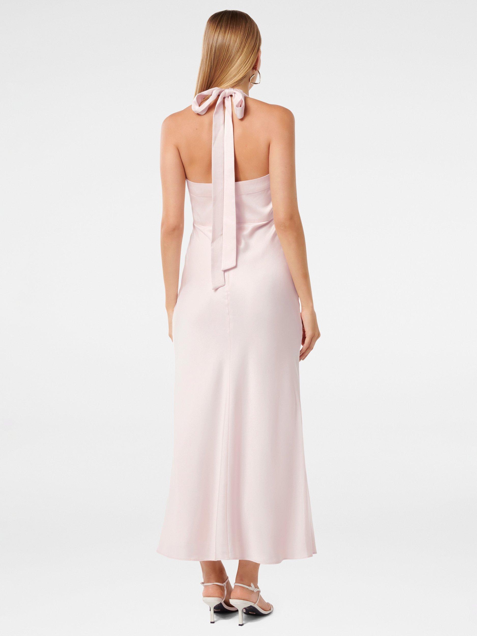 Product image 2 of 4, which shows Forever New Alice Halterneck Satin Maxi Dress, Barely Pink, 4