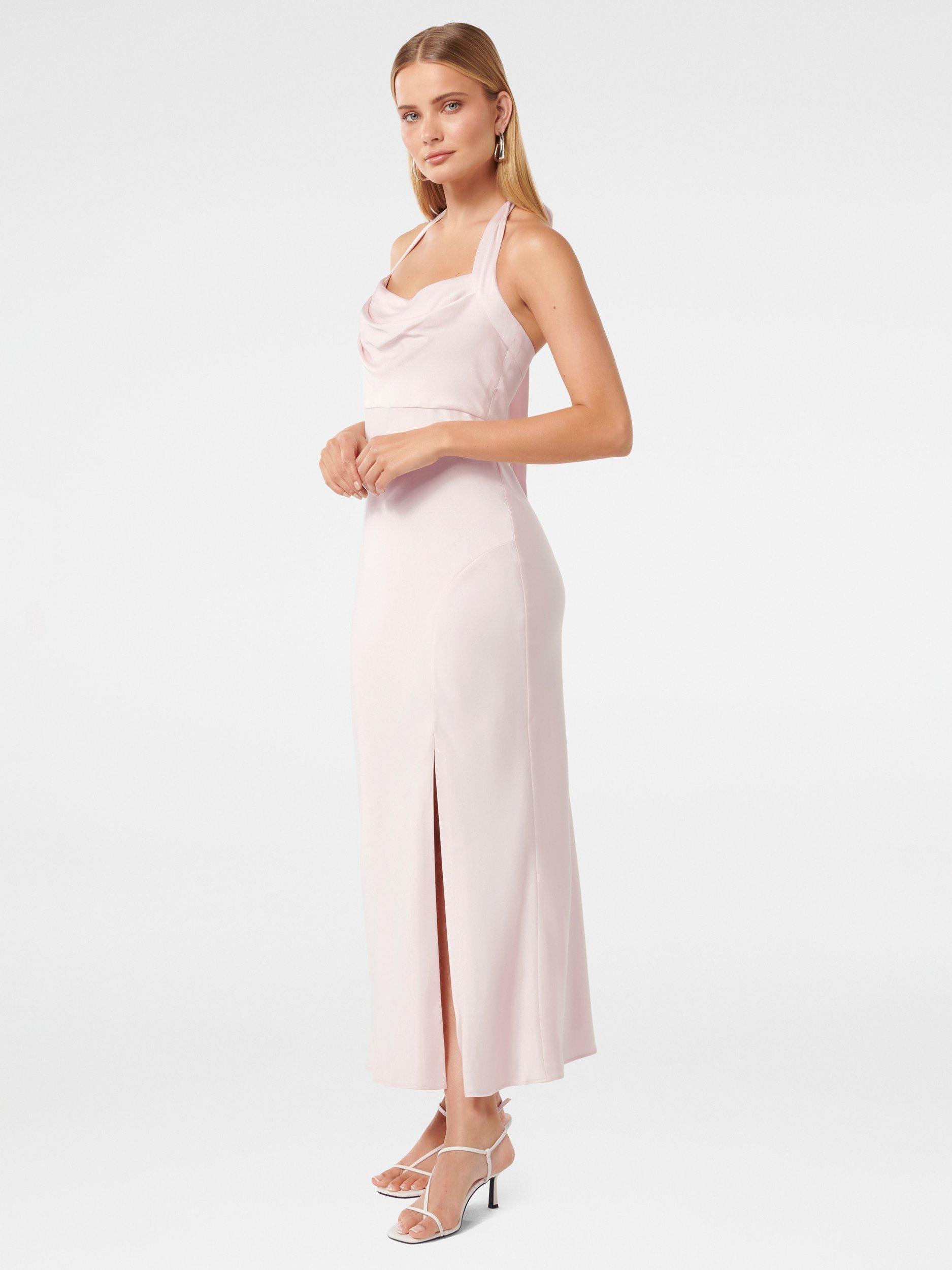 Product image 3 of 4, which shows Forever New Alice Halterneck Satin Maxi Dress, Barely Pink, 4