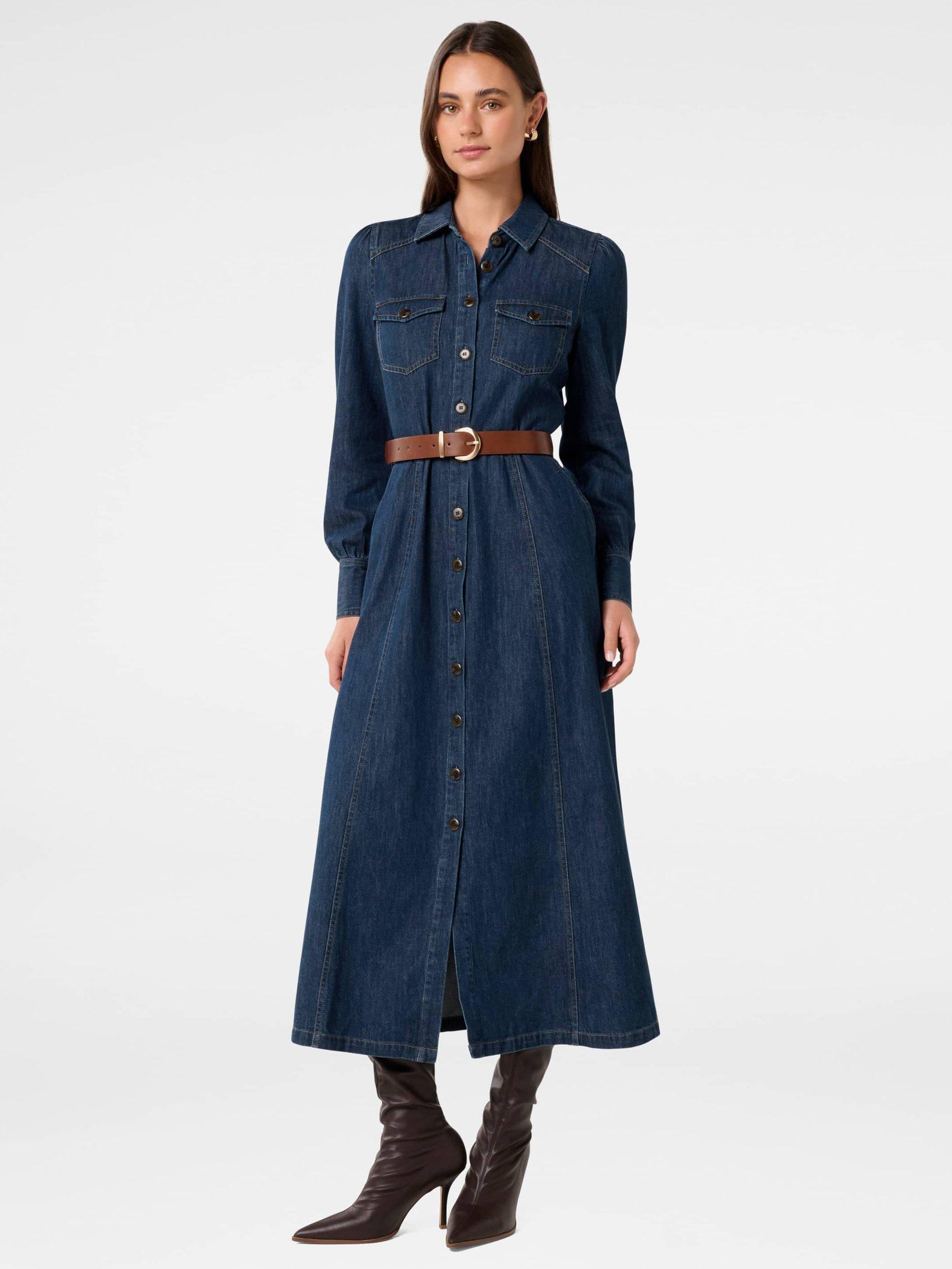 Product image 3 of 4, which shows Forever New Elizabeth Denim Shirt Dress, Dark Wash, 4