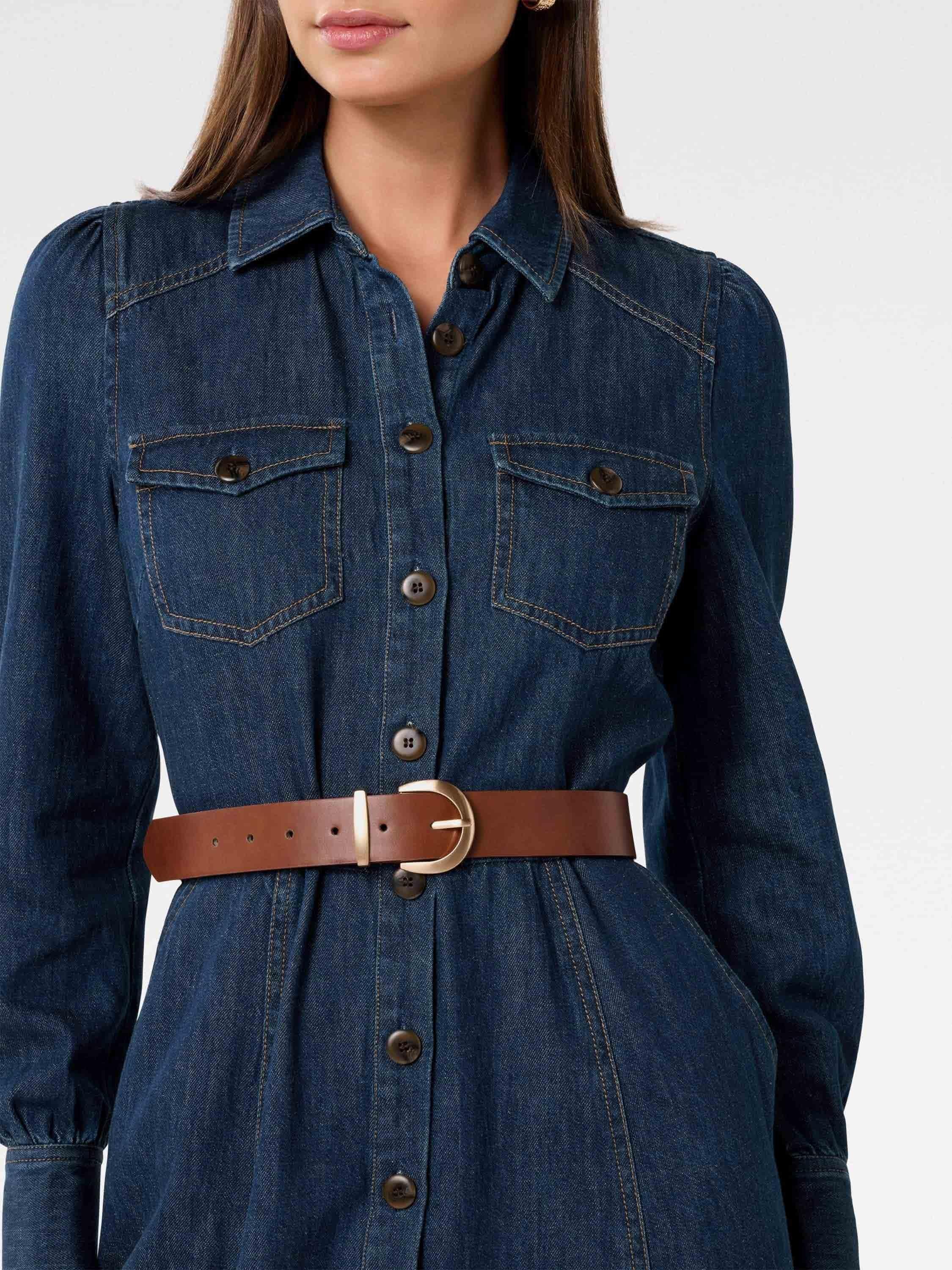 Product image 4 of 4, which shows Forever New Elizabeth Denim Shirt Dress, Dark Wash, 4