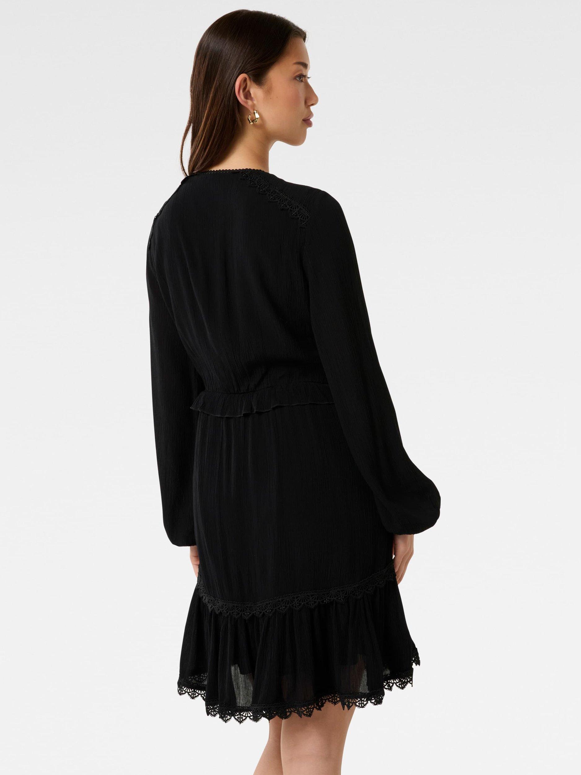 Product image 2 of 5, which shows Forever New Elsa Trim High Low Mini Dress, Black, 4