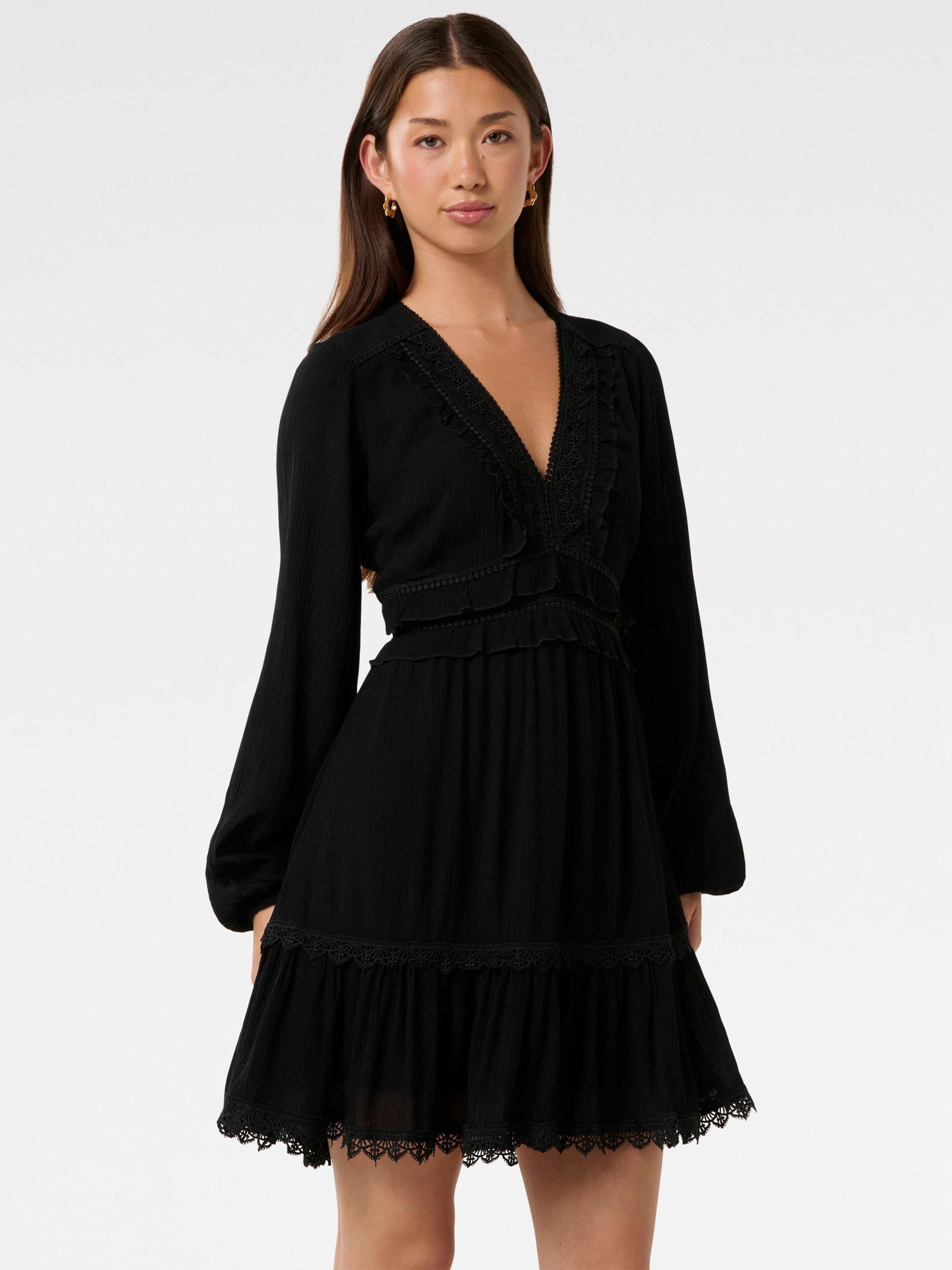 Product image 3 of 5, which shows Forever New Elsa Trim High Low Mini Dress, Black, 4