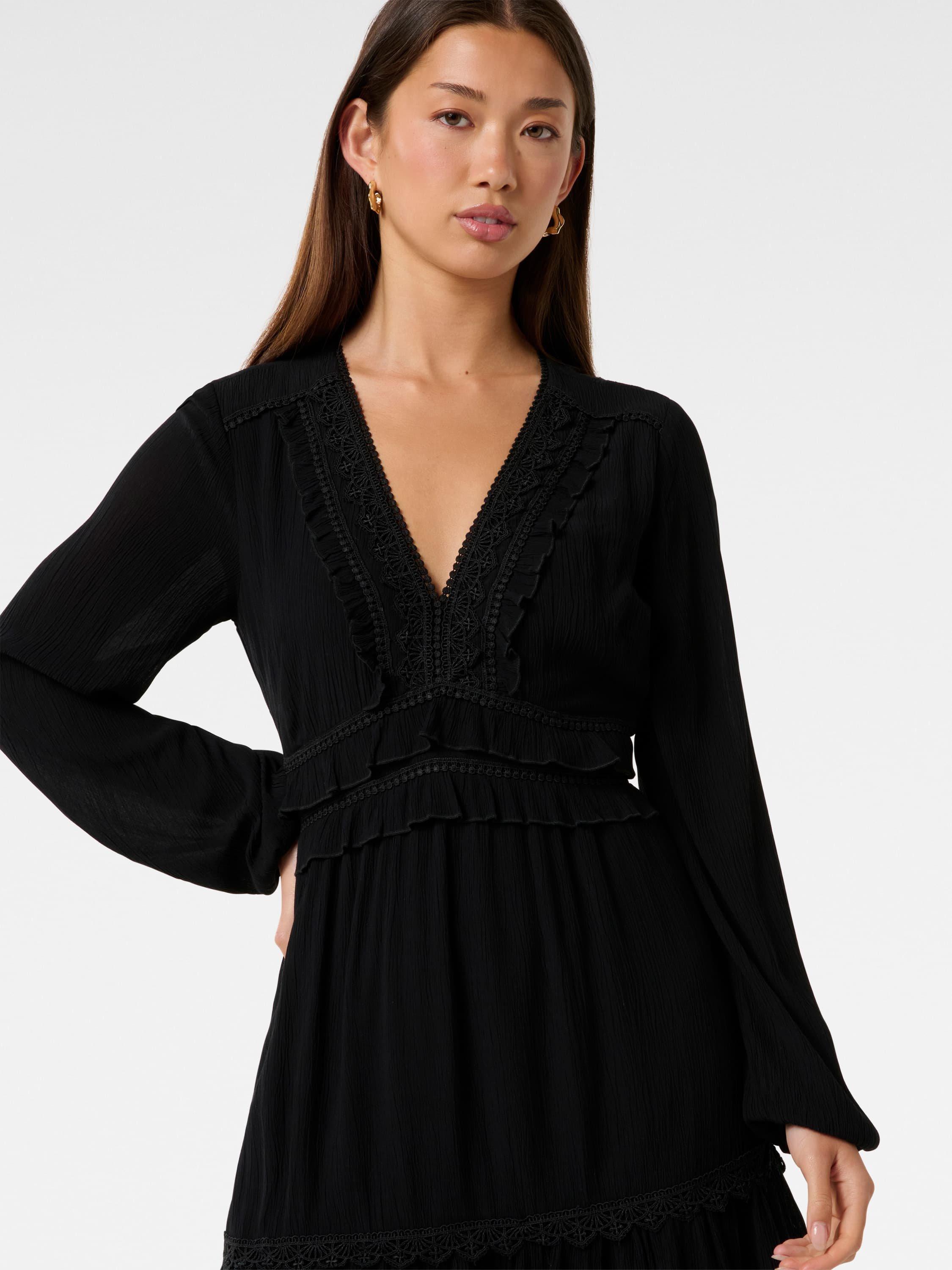 Product image 4 of 5, which shows Forever New Elsa Trim High Low Mini Dress, Black, 4