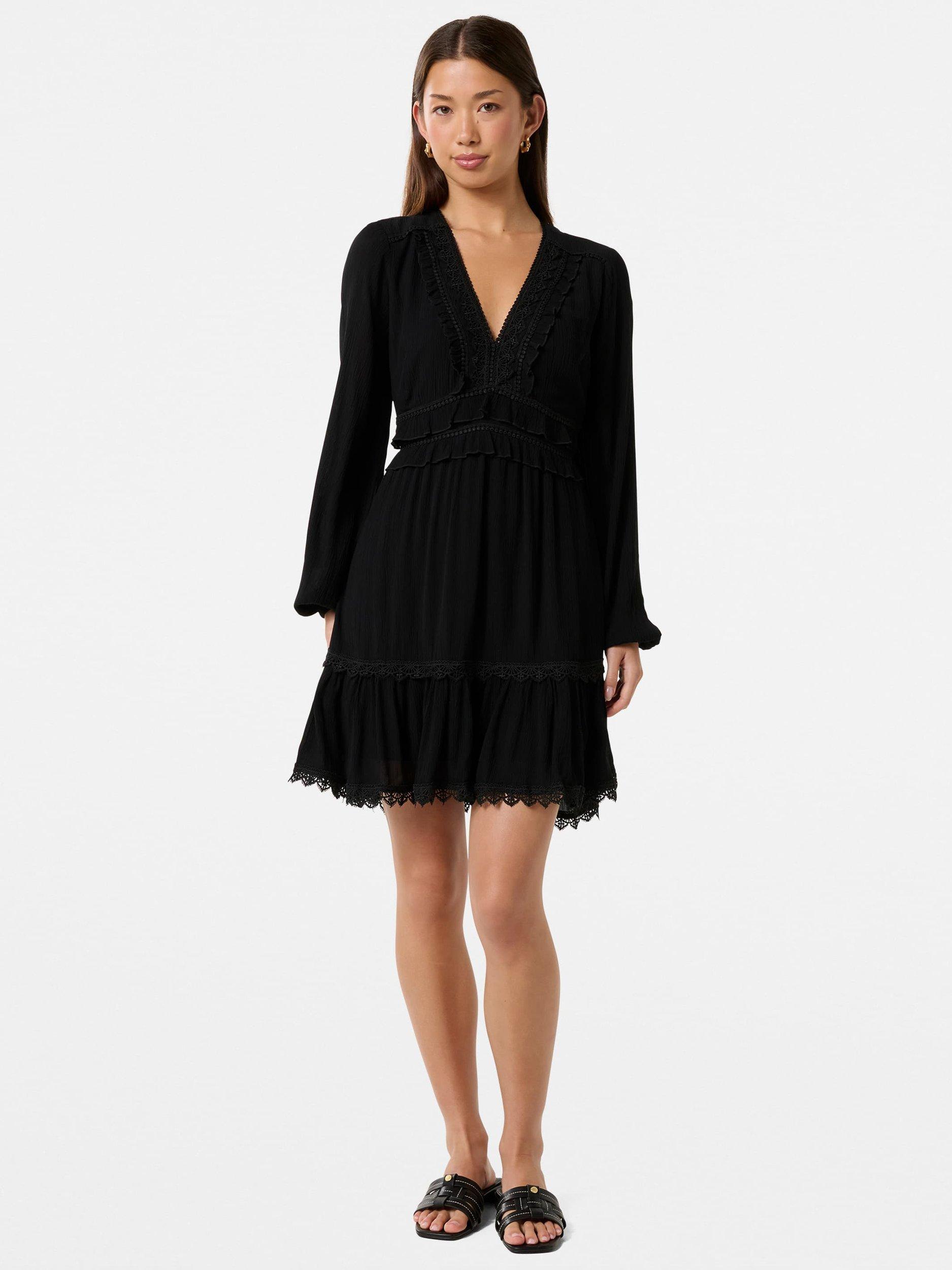 Product image 5 of 5, which shows Forever New Elsa Trim High Low Mini Dress, Black, 4