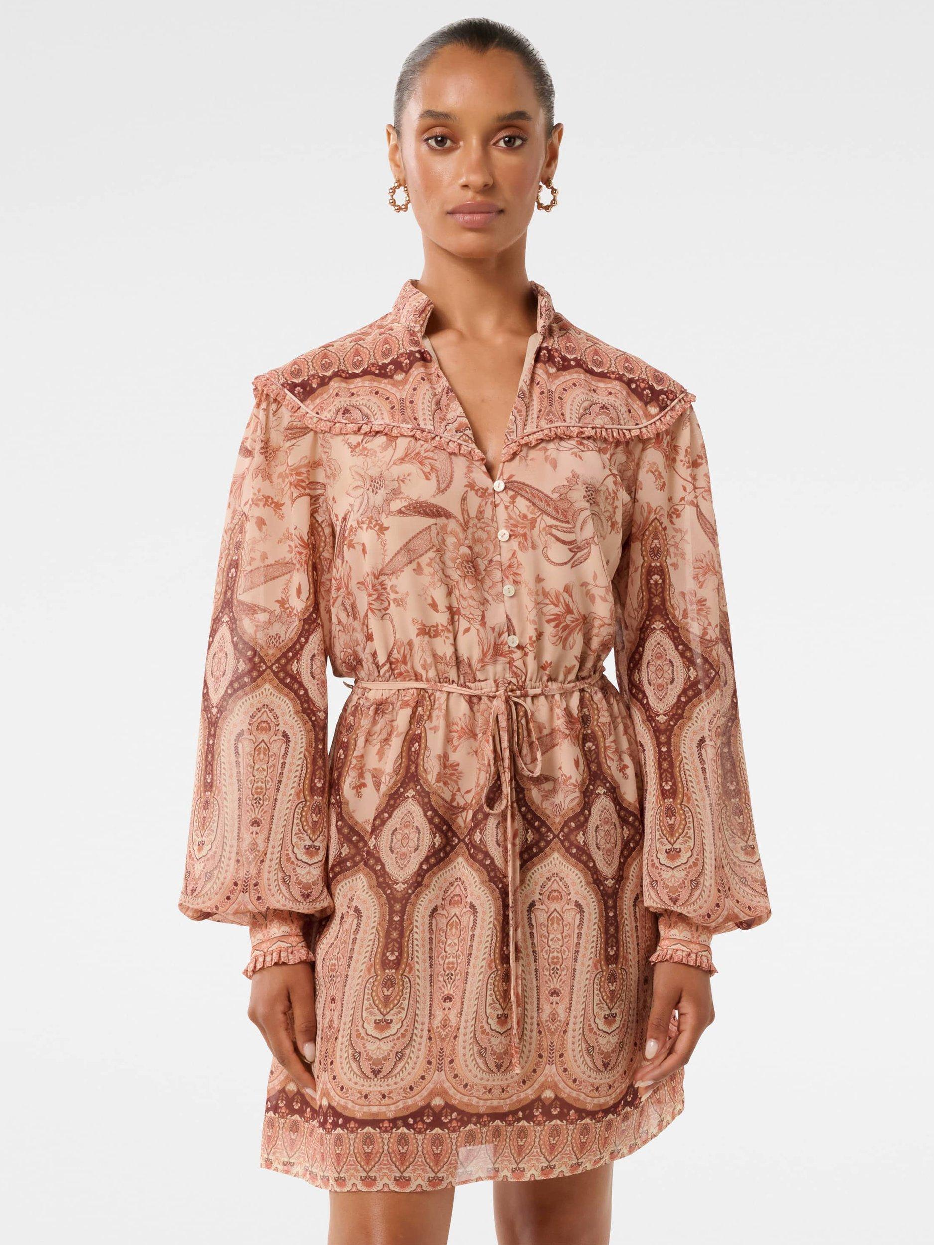 Product image 1 of 5, which shows Forever New Petite Sonny Paisley Mini Dress, Peach/Multi, 4