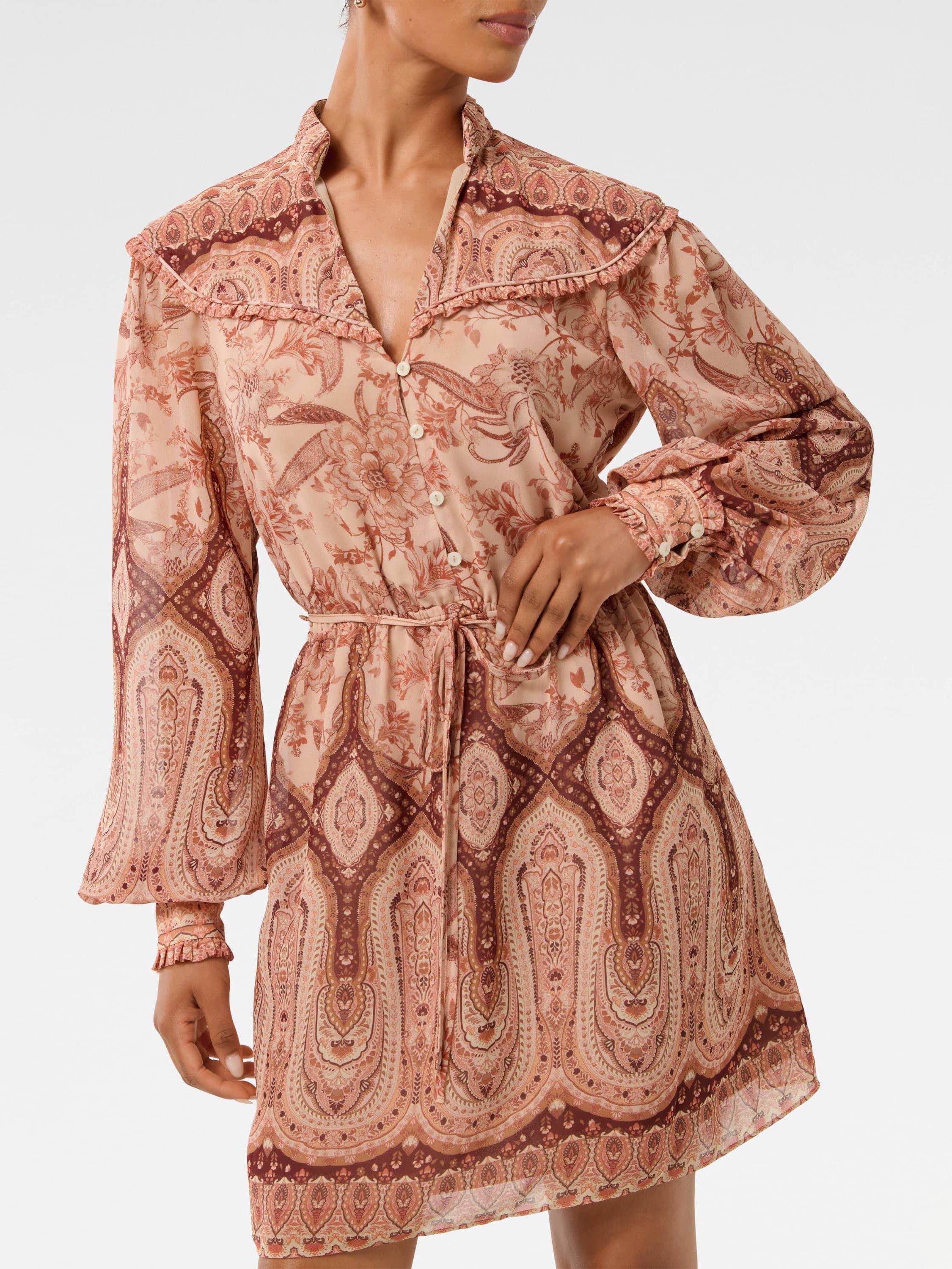 Product image 4 of 5, which shows Forever New Petite Sonny Paisley Mini Dress, Peach/Multi, 4