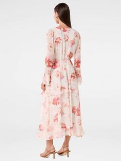 Forever New Kya Floral Frill Midi Dress, Pink/Multi - view 2, Pink/Multi