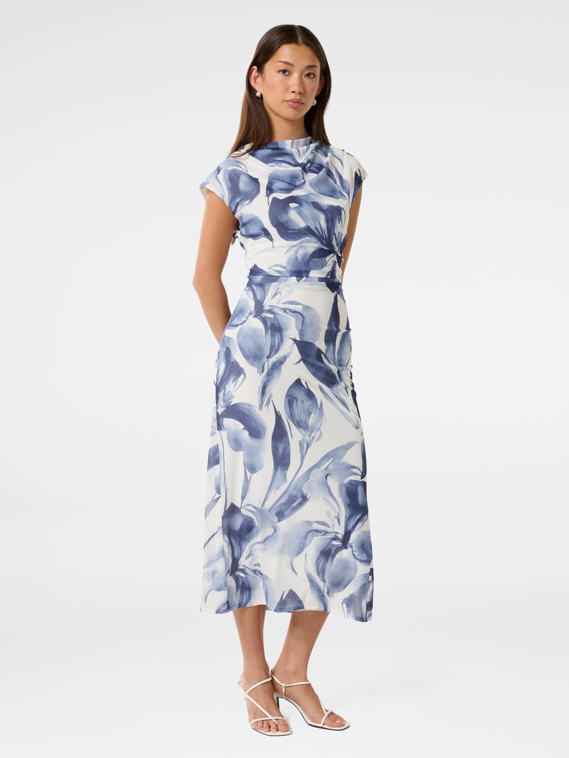 Product image 3 of 4, which shows Forever New Emery Ruched Mesh Dress, Blue/Multi, 4