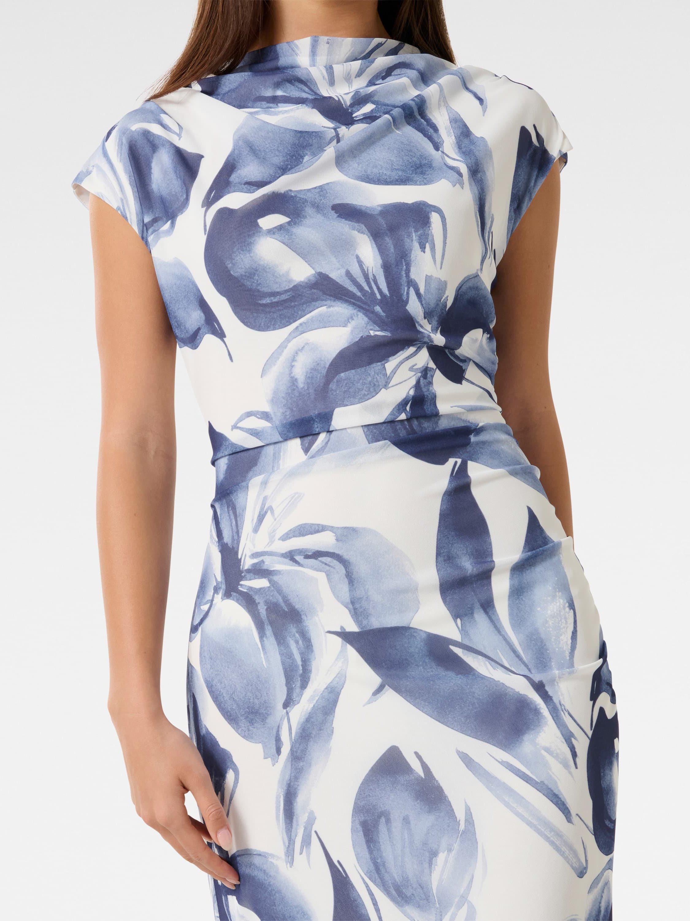 Product image 4 of 4, which shows Forever New Emery Ruched Mesh Dress, Blue/Multi, 4