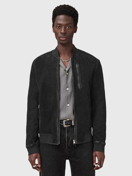 AllSaints Kemble Suede Bomber Jacket, Black, Black