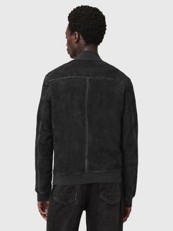 AllSaints Kemble Suede Bomber Jacket, Black - view 2, Black