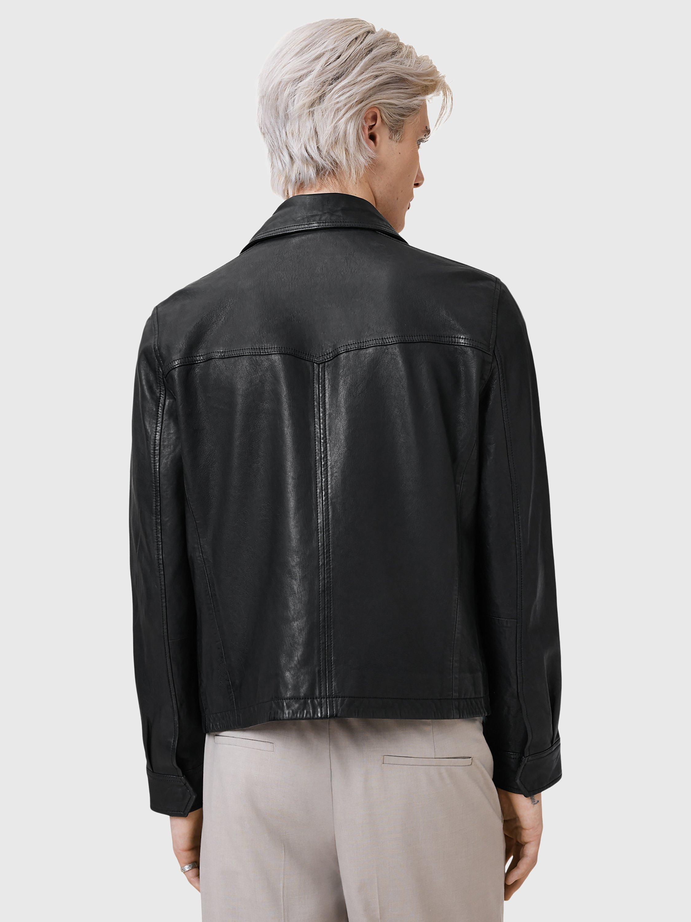 Product image 2 of 8, which shows AllSaints Nellcot Zip-Through Leather Jacket, Black, L