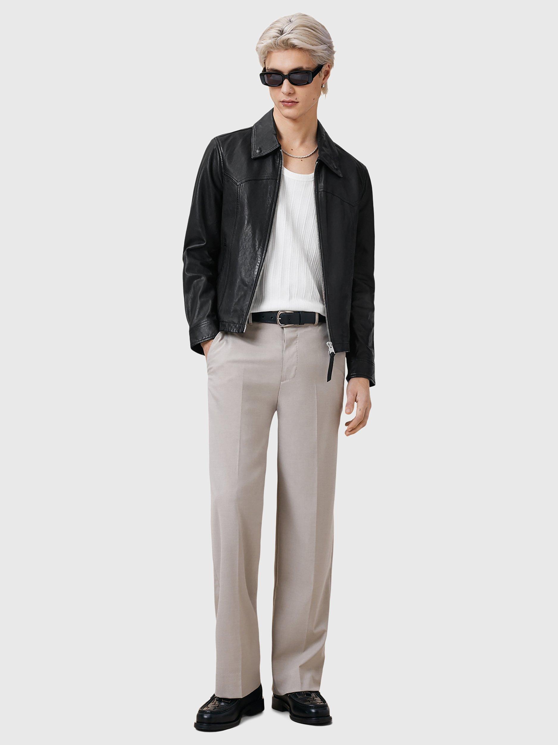 Product image 3 of 8, which shows AllSaints Nellcot Zip-Through Leather Jacket, Black, L