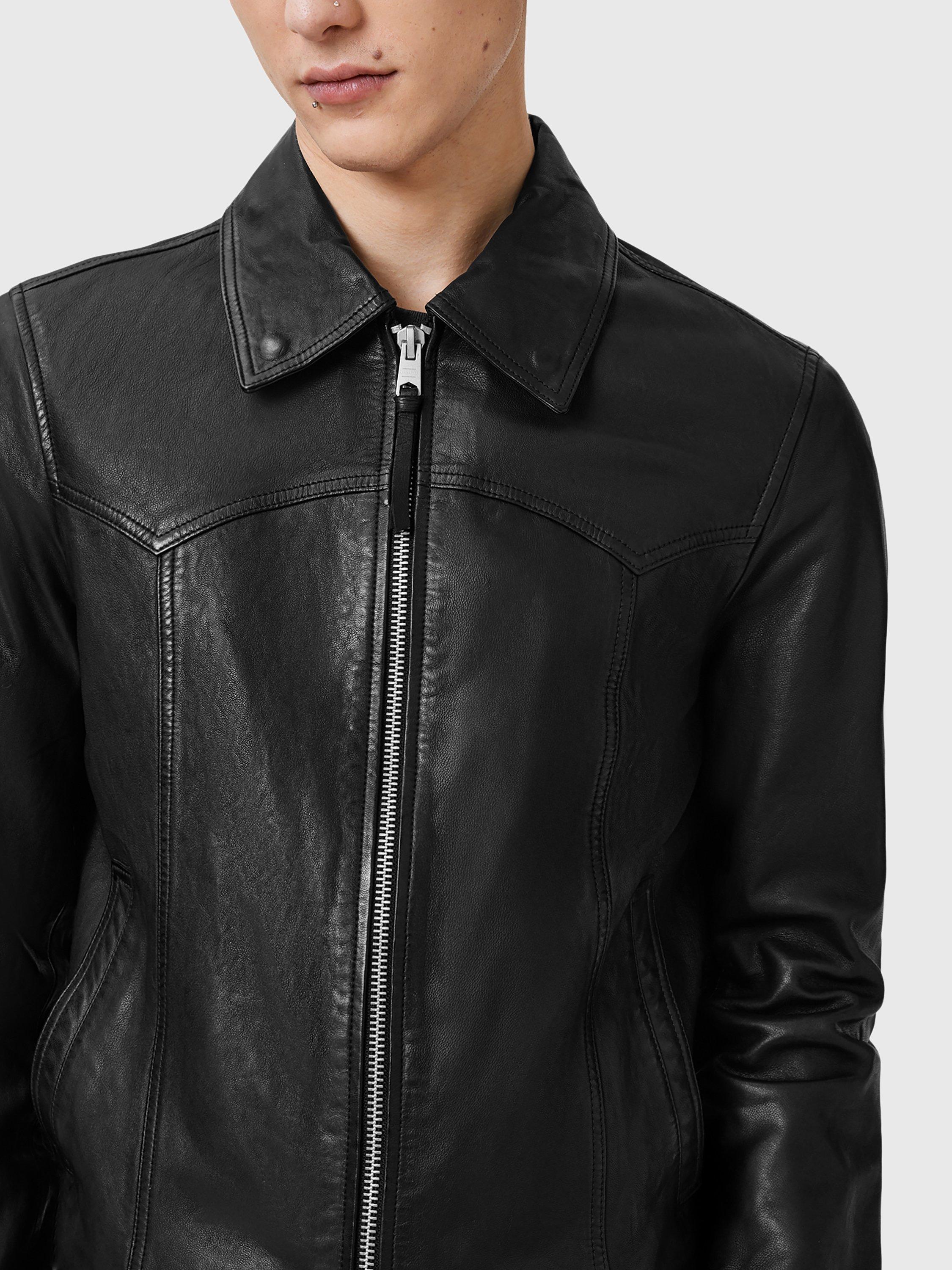 Product image 7 of 8, which shows AllSaints Nellcot Zip-Through Leather Jacket, Black, L