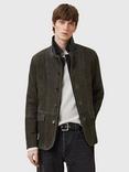 AllSaints Survey Brushed Leather Blazer, Green Mid
