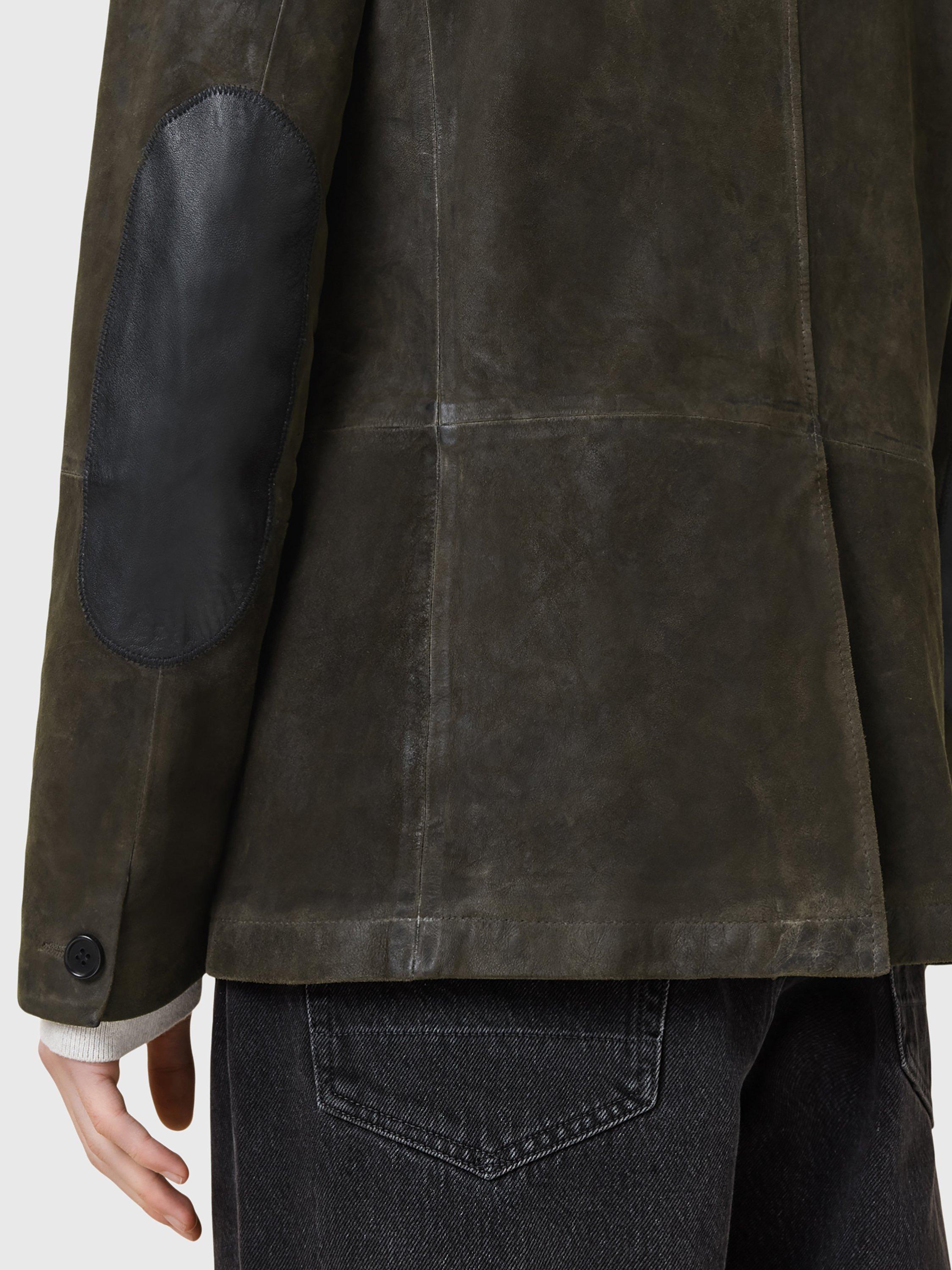 Product image 11 of 11, which shows AllSaints Survey Brushed Leather Blazer, Green Mid, L