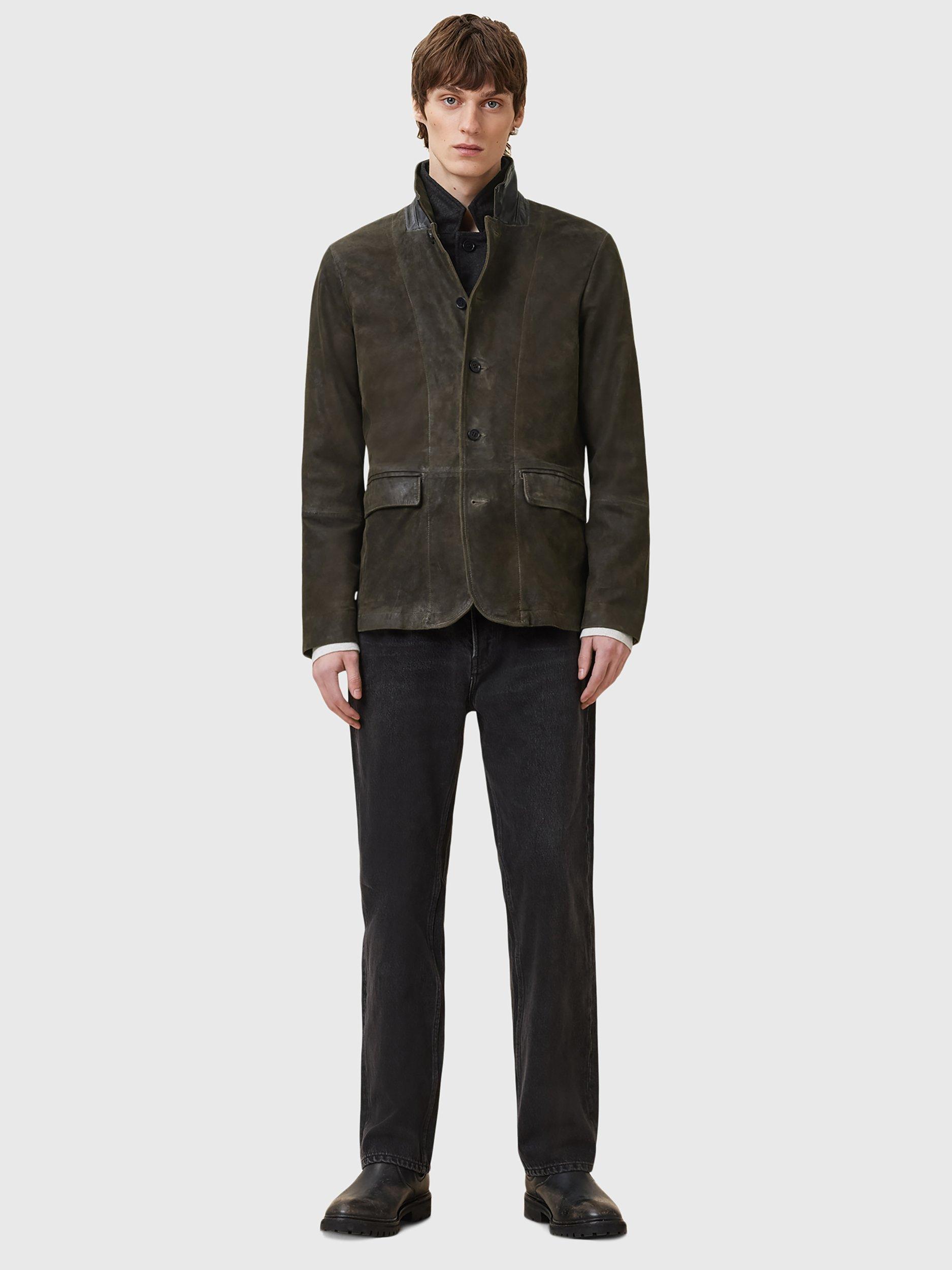 Product image 3 of 11, which shows AllSaints Survey Brushed Leather Blazer, Green Mid, L