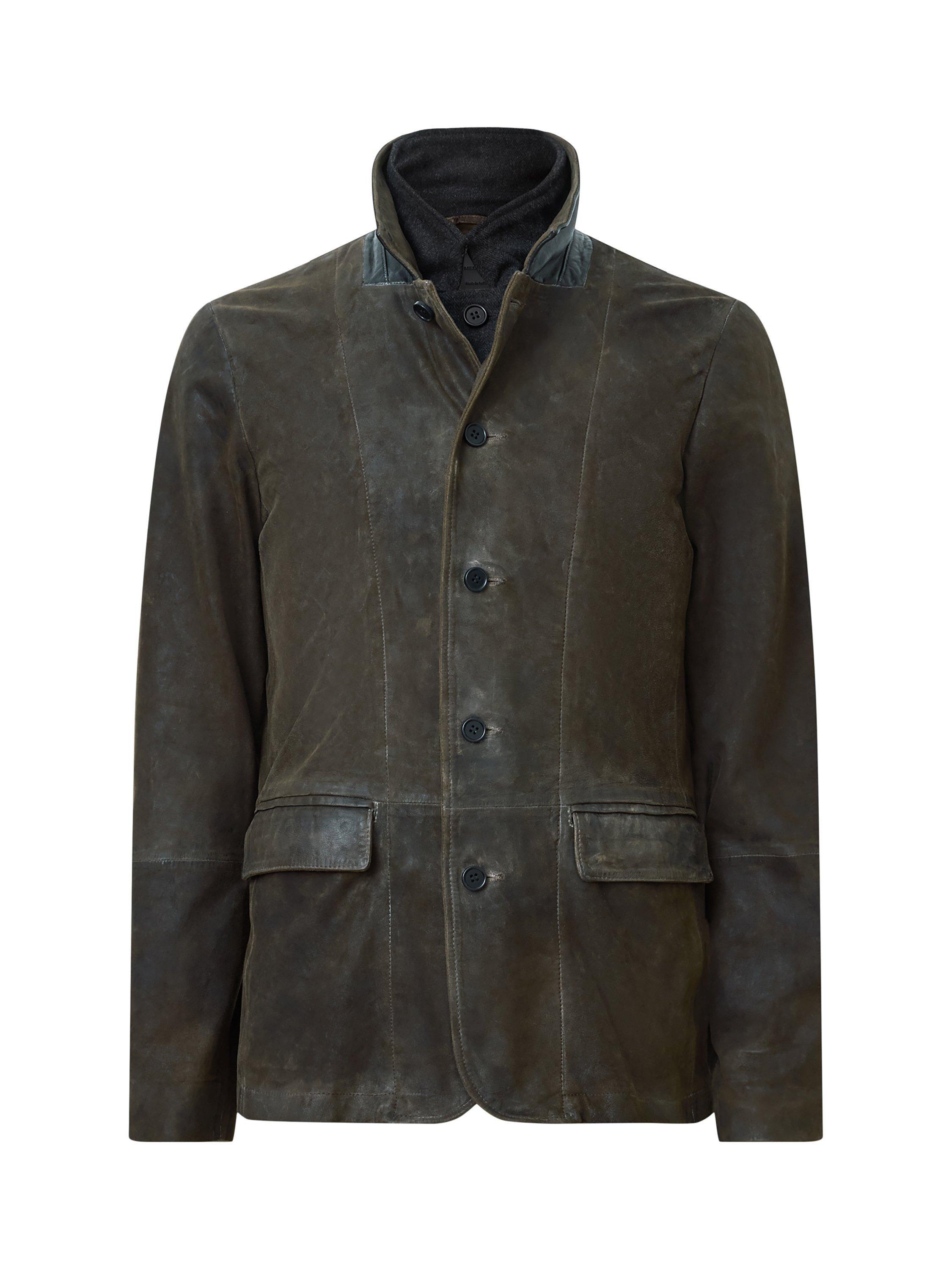 Product image 4 of 11, which shows AllSaints Survey Brushed Leather Blazer, Green Mid, L