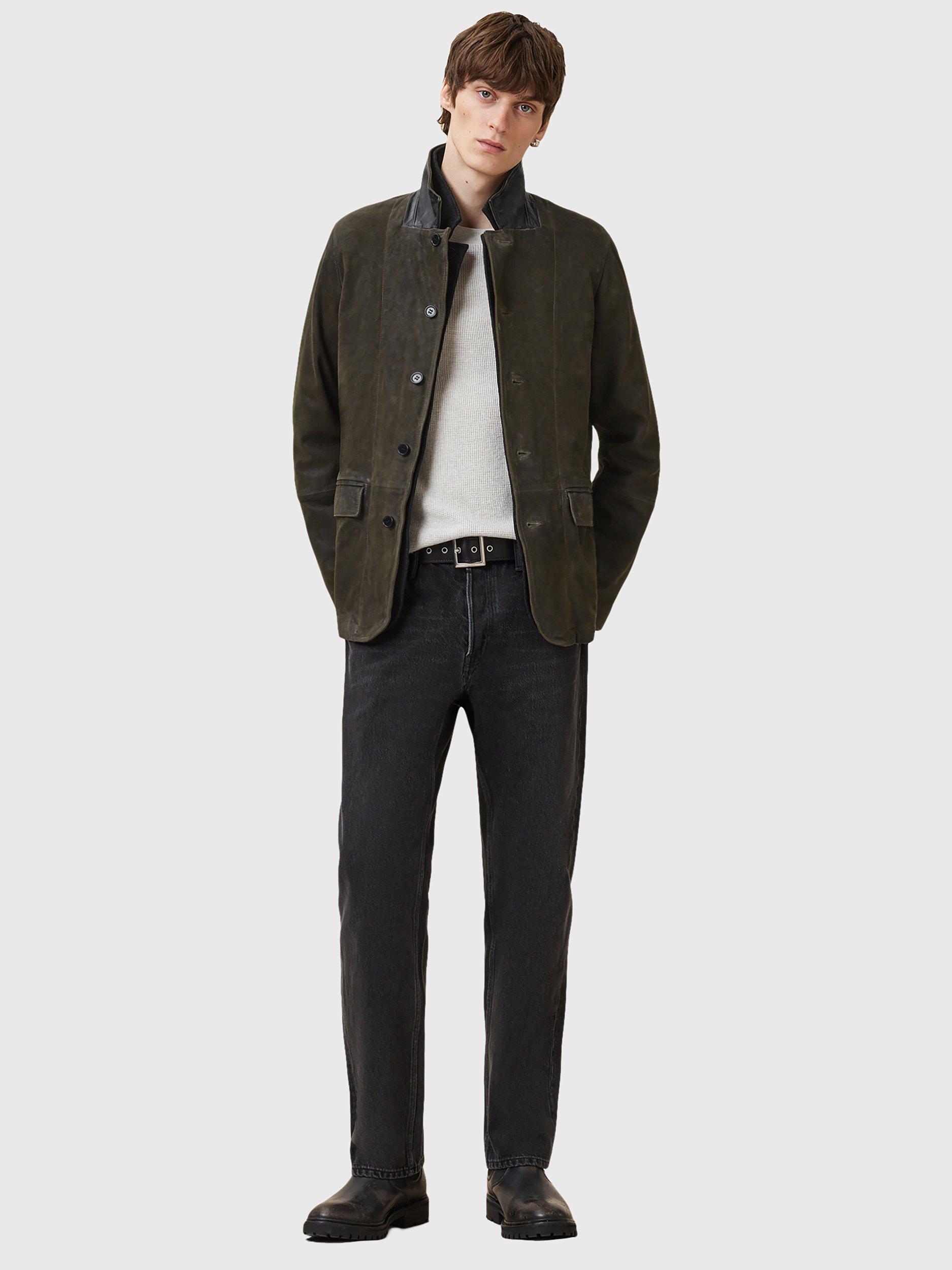 Product image 6 of 11, which shows AllSaints Survey Brushed Leather Blazer, Green Mid, L
