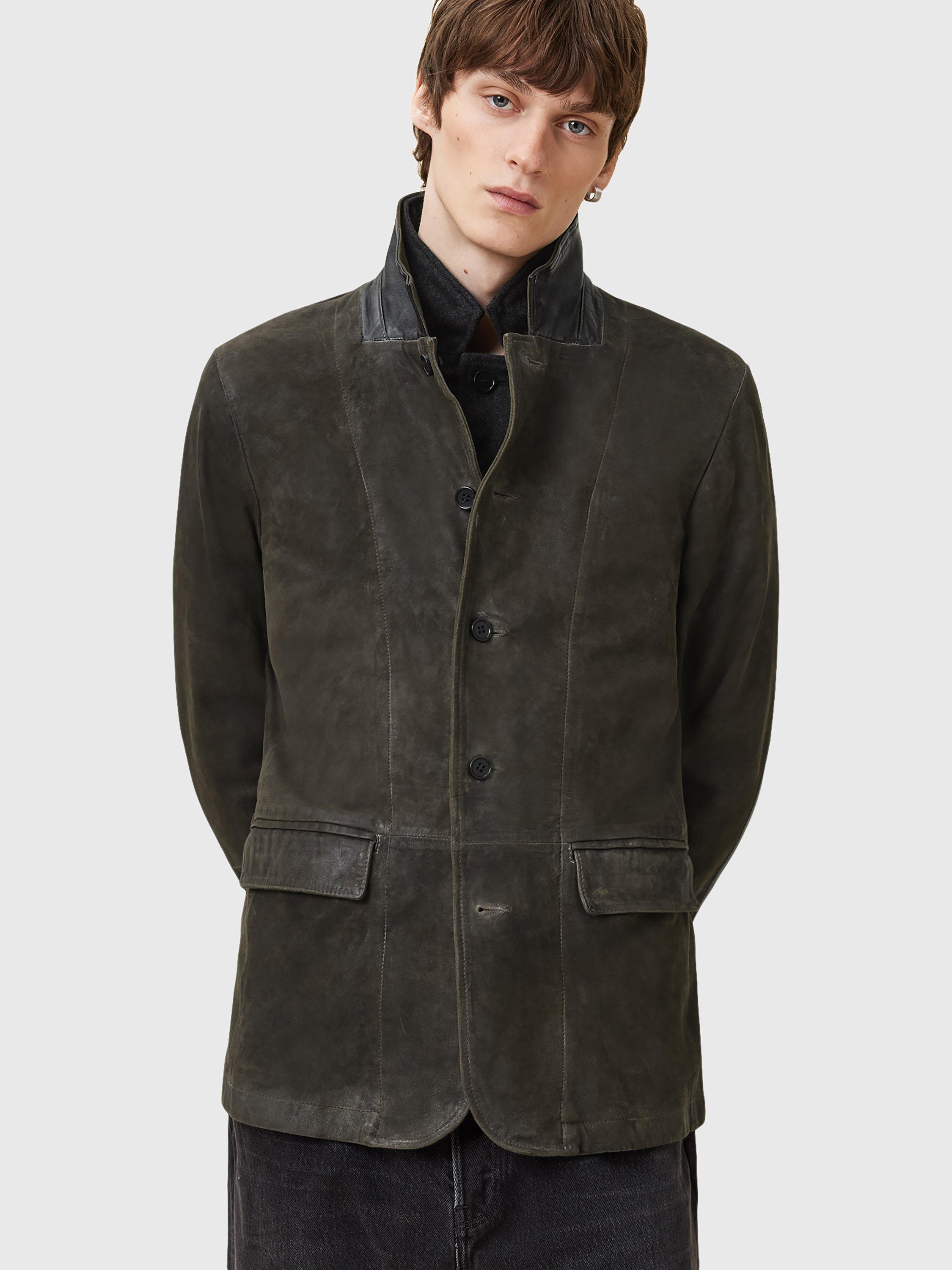 Product image 7 of 11, which shows AllSaints Survey Brushed Leather Blazer, Green Mid, L