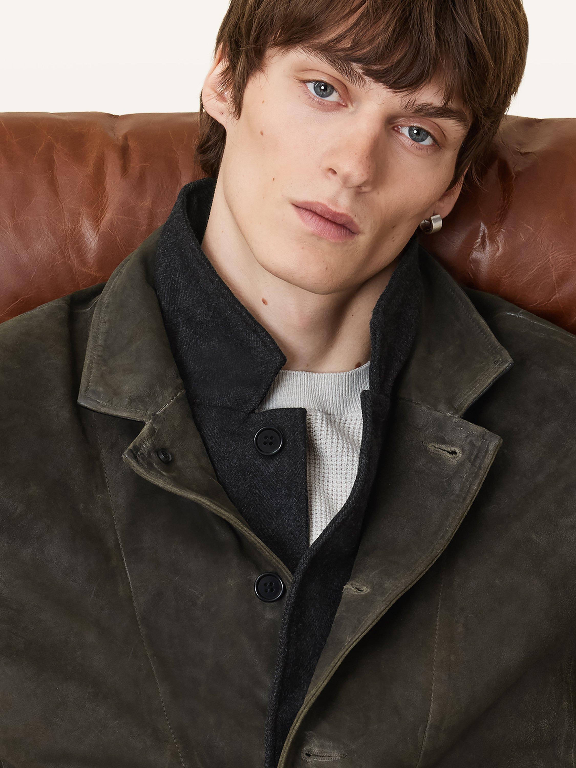 Product image 8 of 11, which shows AllSaints Survey Brushed Leather Blazer, Green Mid, L