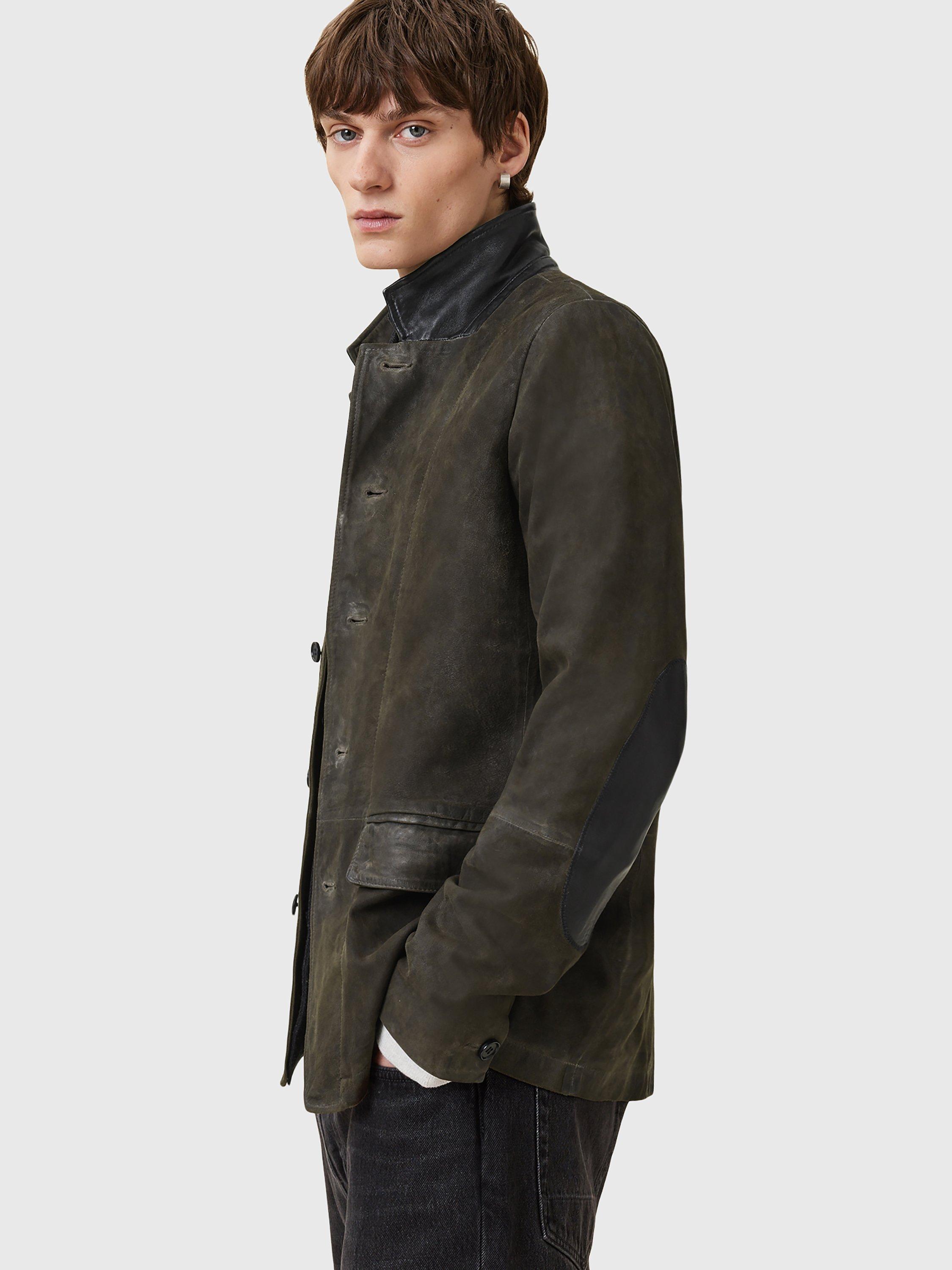 Product image 9 of 11, which shows AllSaints Survey Brushed Leather Blazer, Green Mid, L