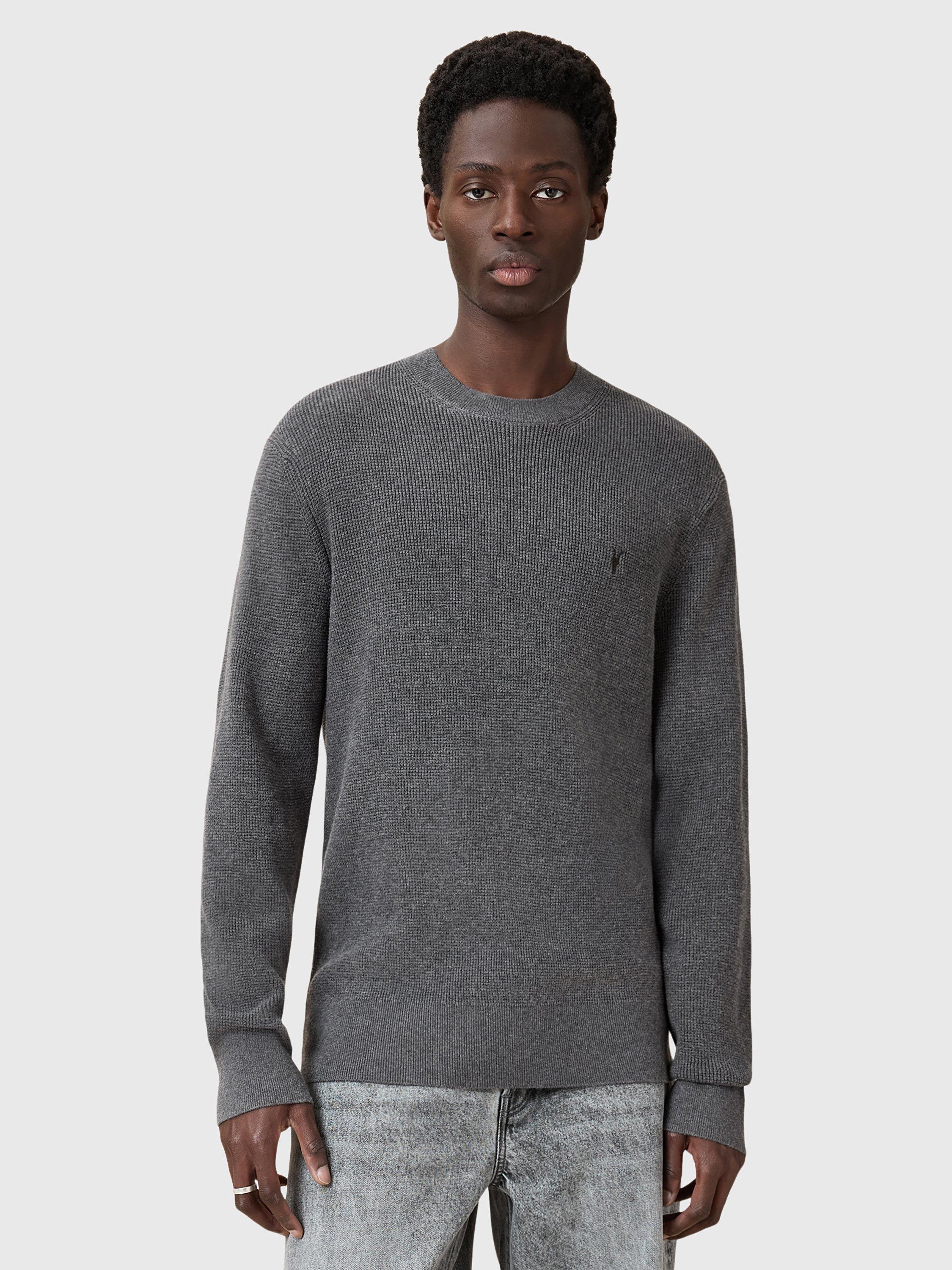 Product image 1 of 7, which shows AllSaints Aspen Organic Cotton Rich Jumper, Monument Grey, XS