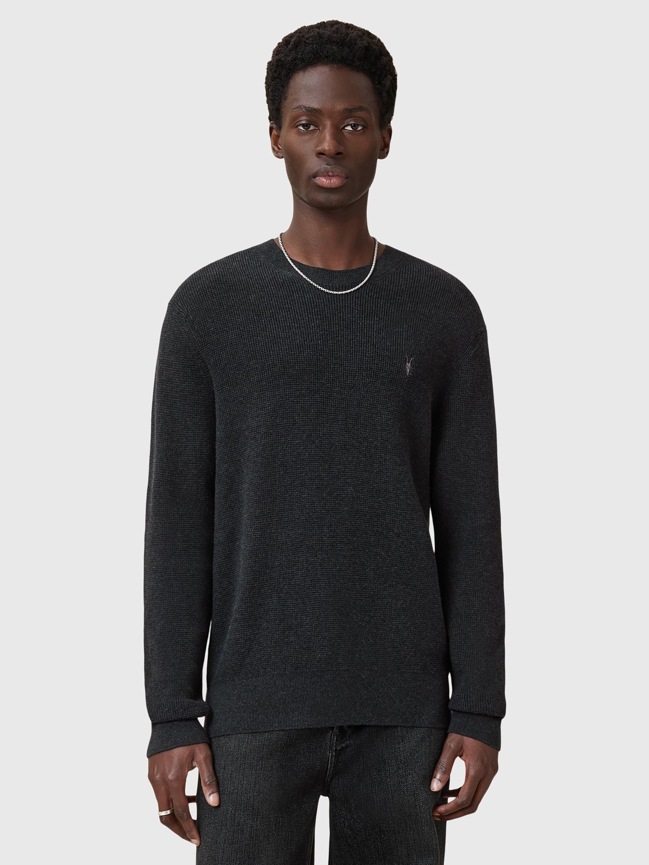 Product image 1 of 7, which shows AllSaints Aspen Organic Cotton Rich Jumper, Cinder Black, XS