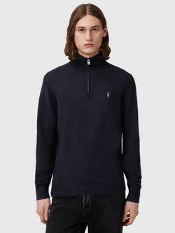 AllSaints Kilburn Wool Blend Zip Funnel Neck Jumper, Navy, Navy