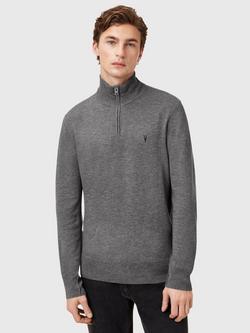 AllSaints Kilburn Wool Blend Zip Funnel Neck Jumper, Monument Grey, Monument Grey
