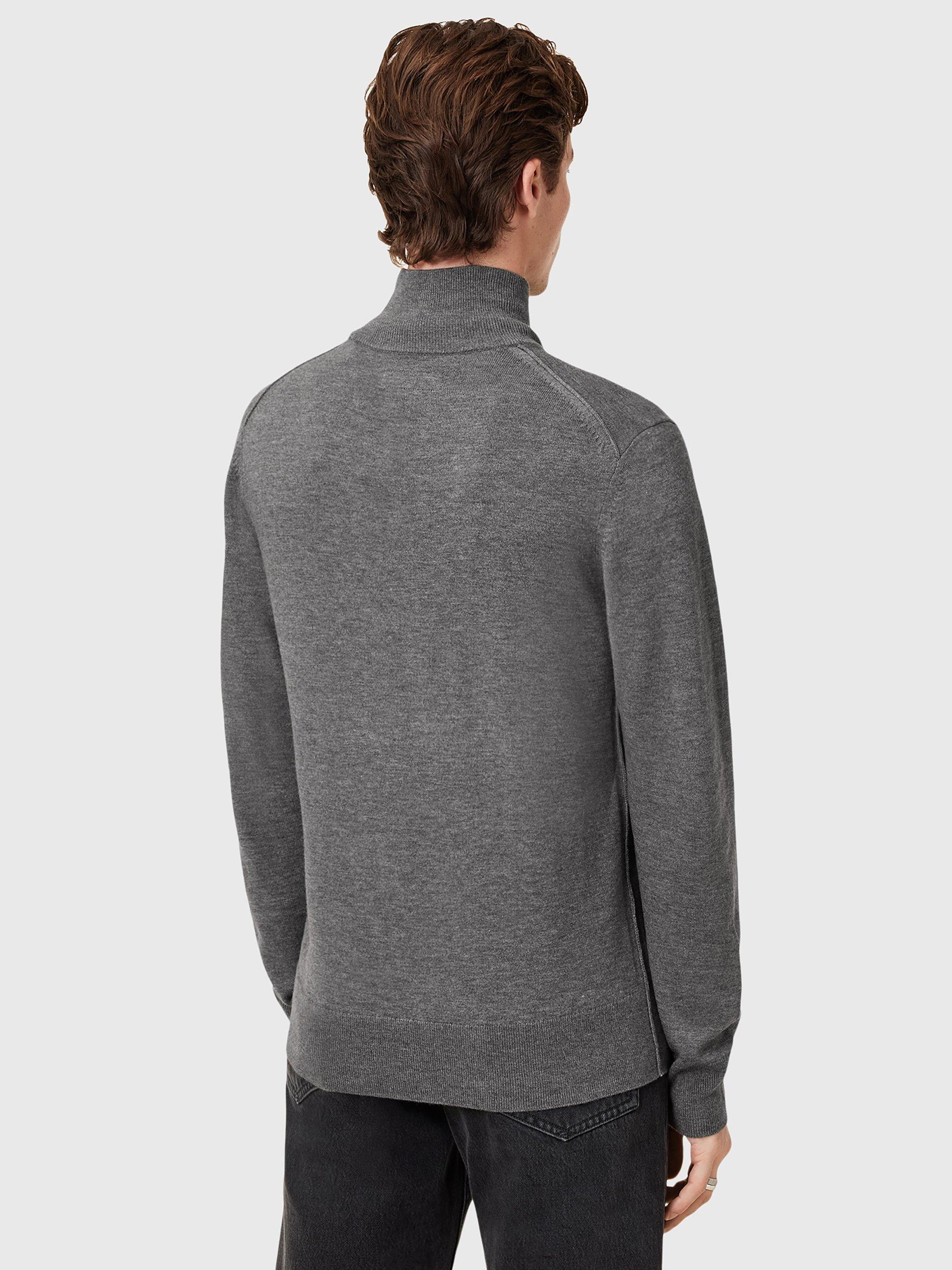 Product image 2 of 7, which shows AllSaints Kilburn Wool Blend Zip Funnel Neck Jumper, Monument Grey, L