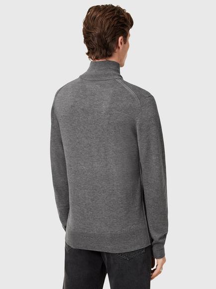 AllSaints Kilburn Wool Blend Zip Funnel Neck Jumper, Monument Grey - view 2, Monument Grey