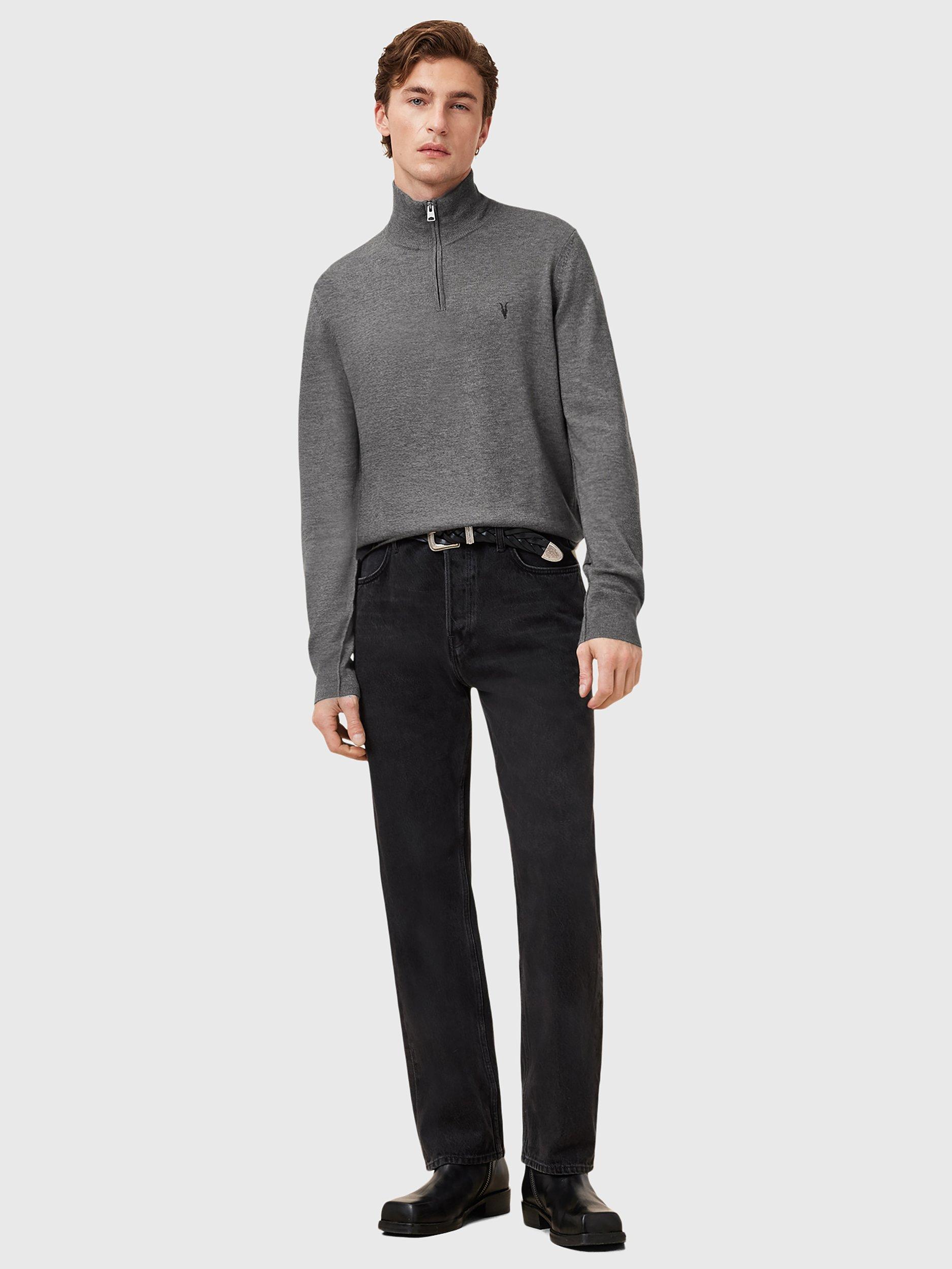 Product image 3 of 7, which shows AllSaints Kilburn Wool Blend Zip Funnel Neck Jumper, Monument Grey, L