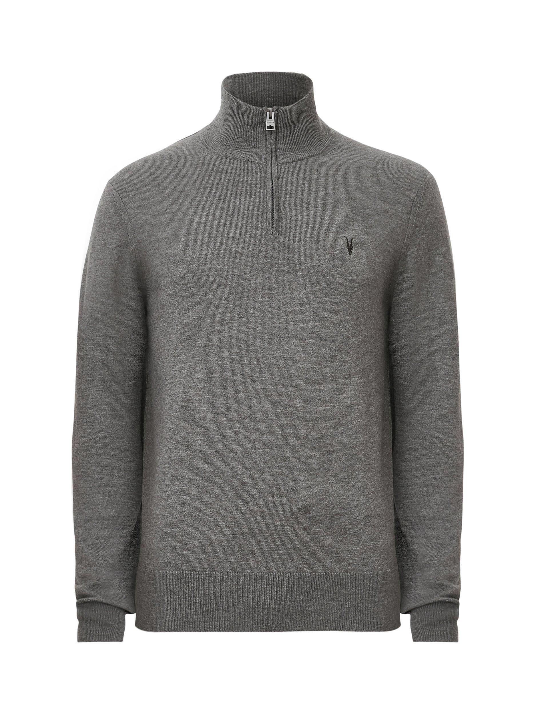 Product image 4 of 7, which shows AllSaints Kilburn Wool Blend Zip Funnel Neck Jumper, Monument Grey, L