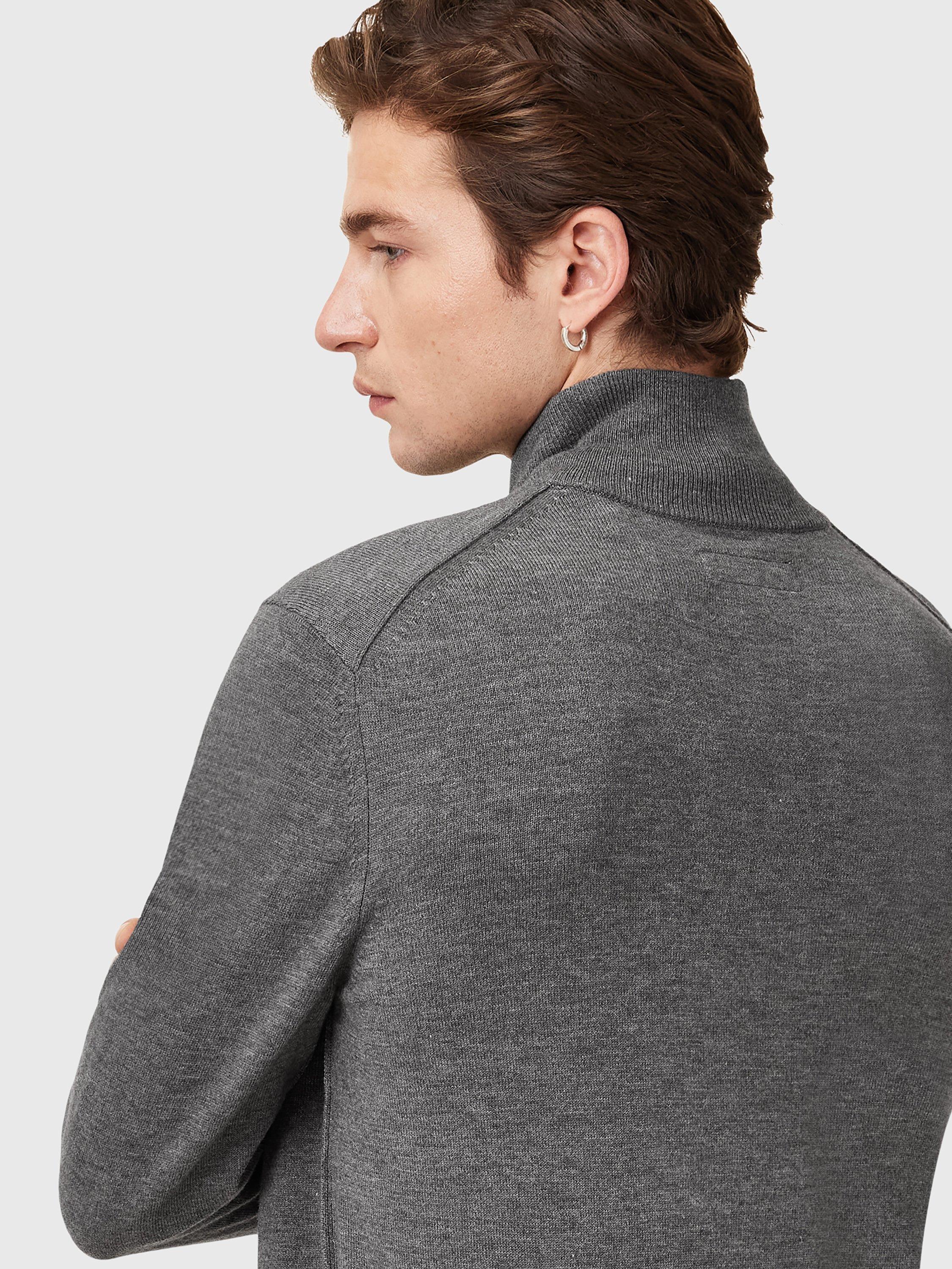 Product image 6 of 7, which shows AllSaints Kilburn Wool Blend Zip Funnel Neck Jumper, Monument Grey, L