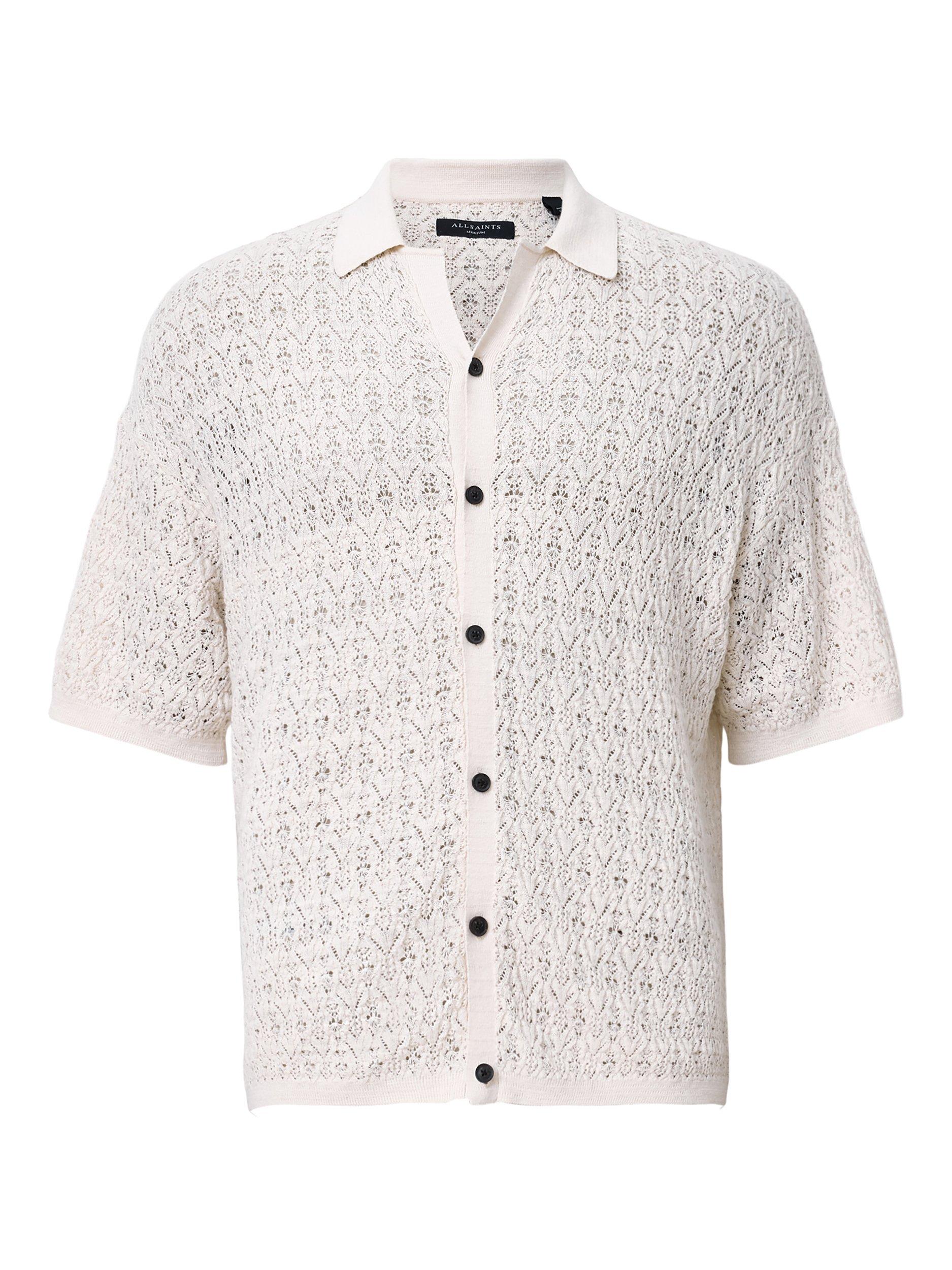 Product image 1 of 7, which shows AllSaints Loire Cotton Linen Blend Cardigan, Ecru, L