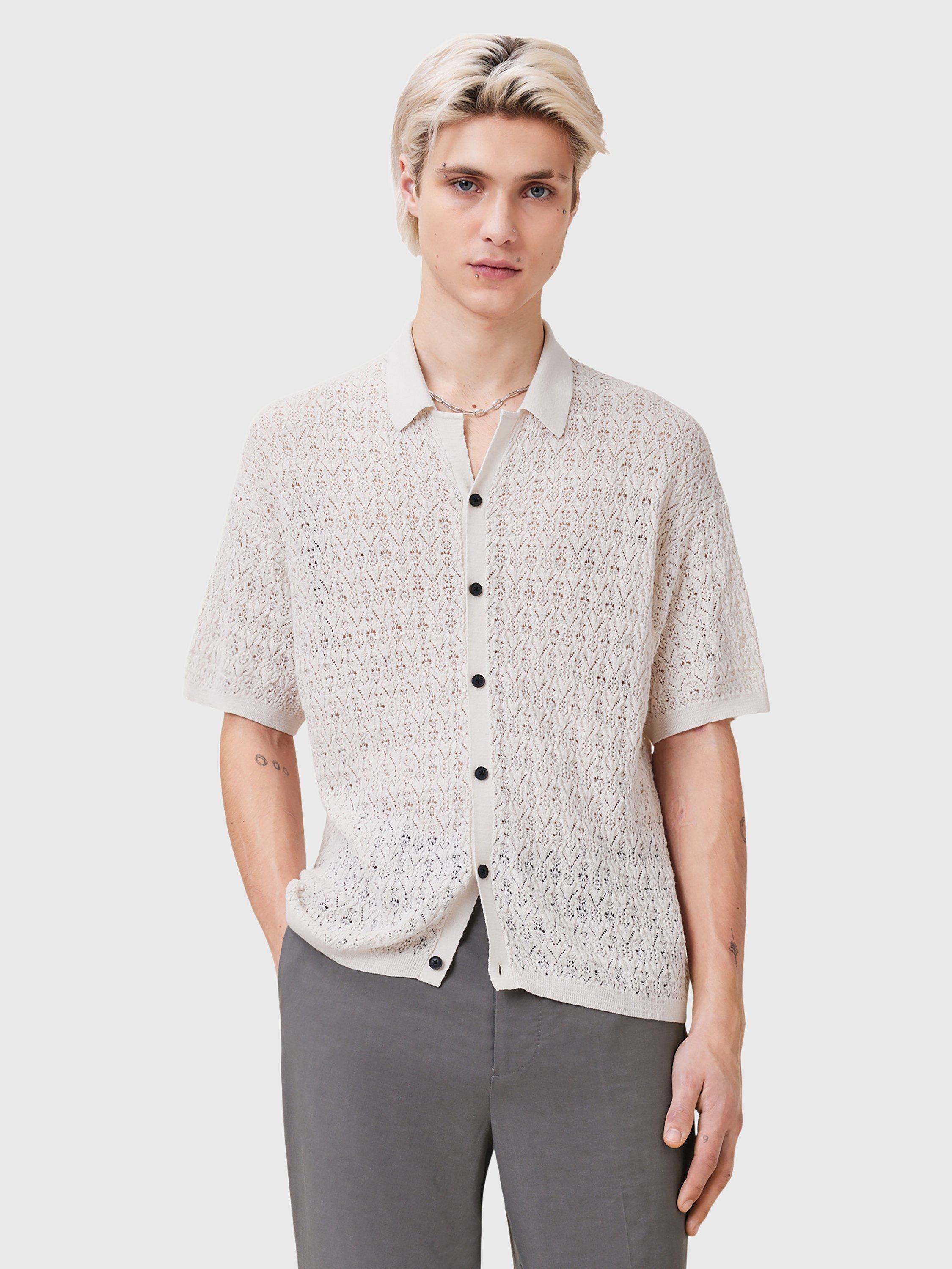 Product image 4 of 7, which shows AllSaints Loire Cotton Linen Blend Cardigan, Ecru, L