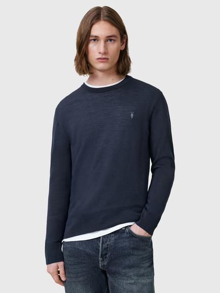 AllSaints Mode Merino Wool Crew Neck Jumper, Navy Blue