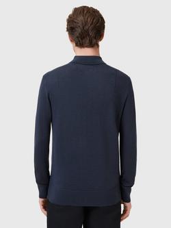 AllSaints Mode Merino Long Sleeve Polo Shirt - view 2, Navy Blue
