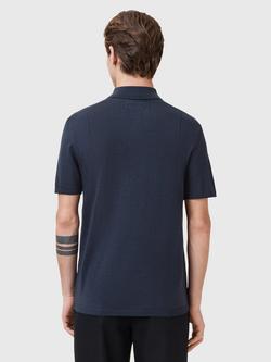 AllSaints Mode Merino Wool Short Sleeve Polo Shirt - view 2, Navy Blue