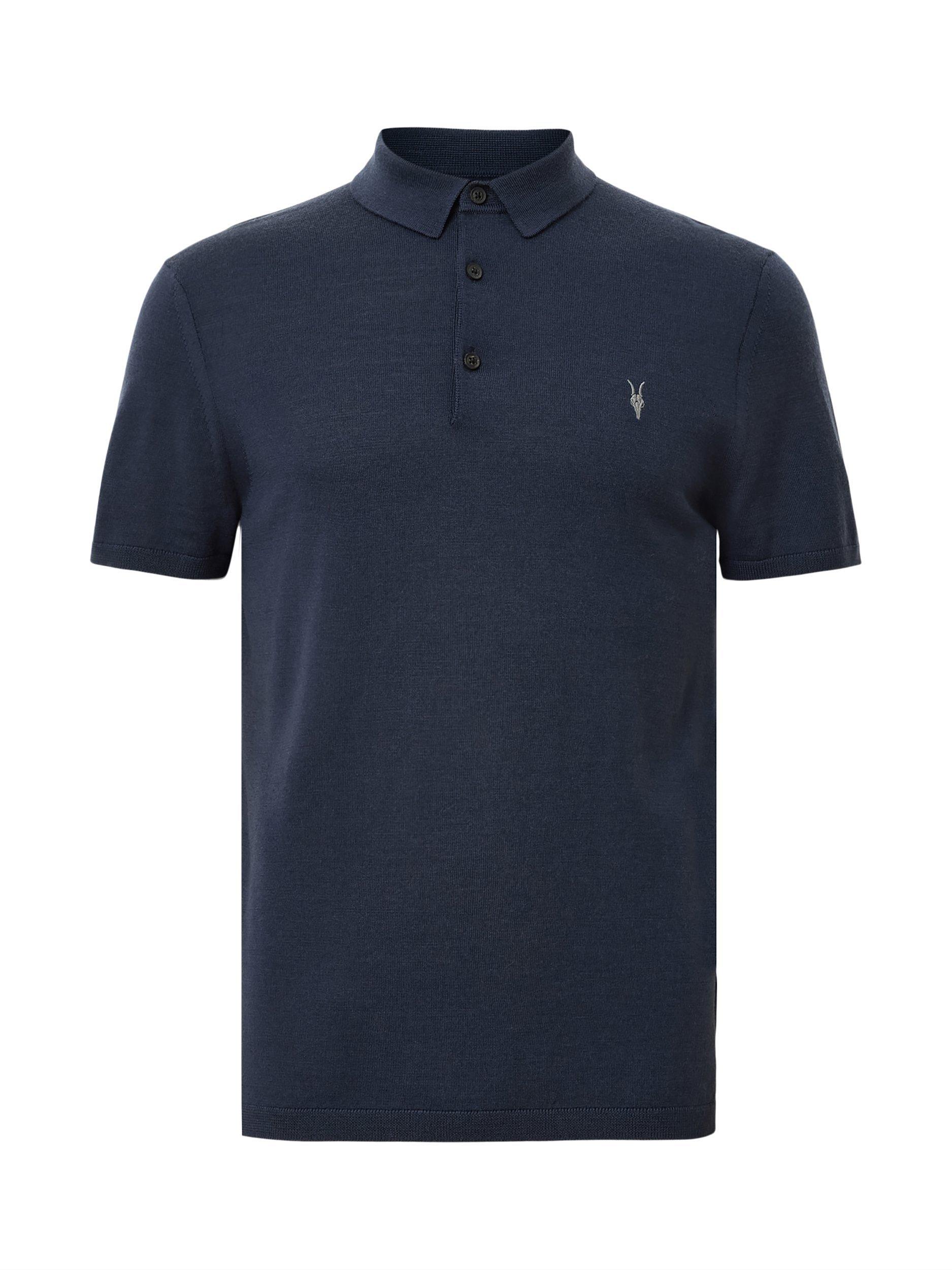 Product image 4 of 6, which shows AllSaints Mode Merino Wool Short Sleeve Polo Shirt, Navy Blue, XS