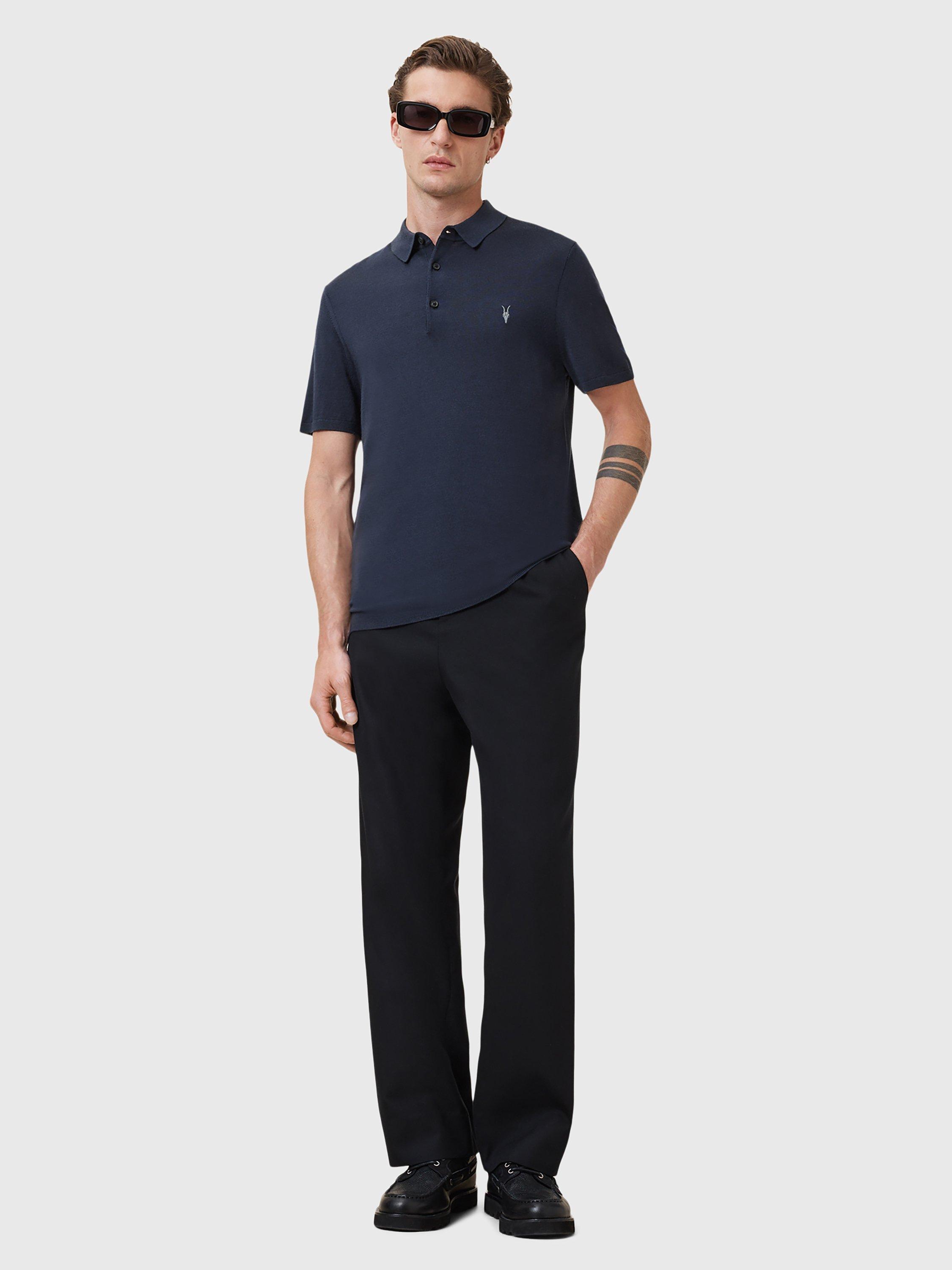 Product image 6 of 6, which shows AllSaints Mode Merino Wool Short Sleeve Polo Shirt, Navy Blue, XS