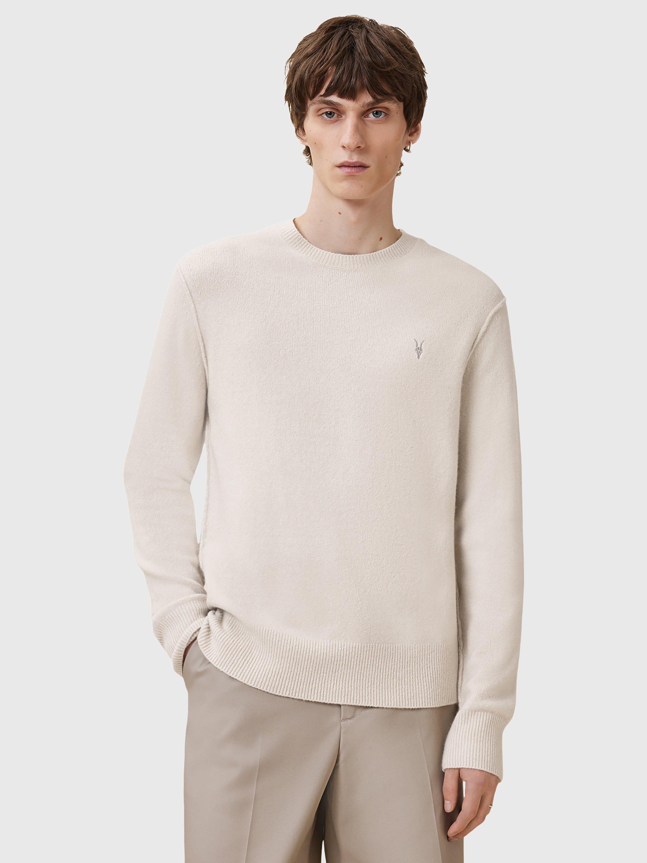 Product image 1 of 9, which shows AllSaints Statten Regular Fit Crew Neck Jumper, Cloudy White, L
