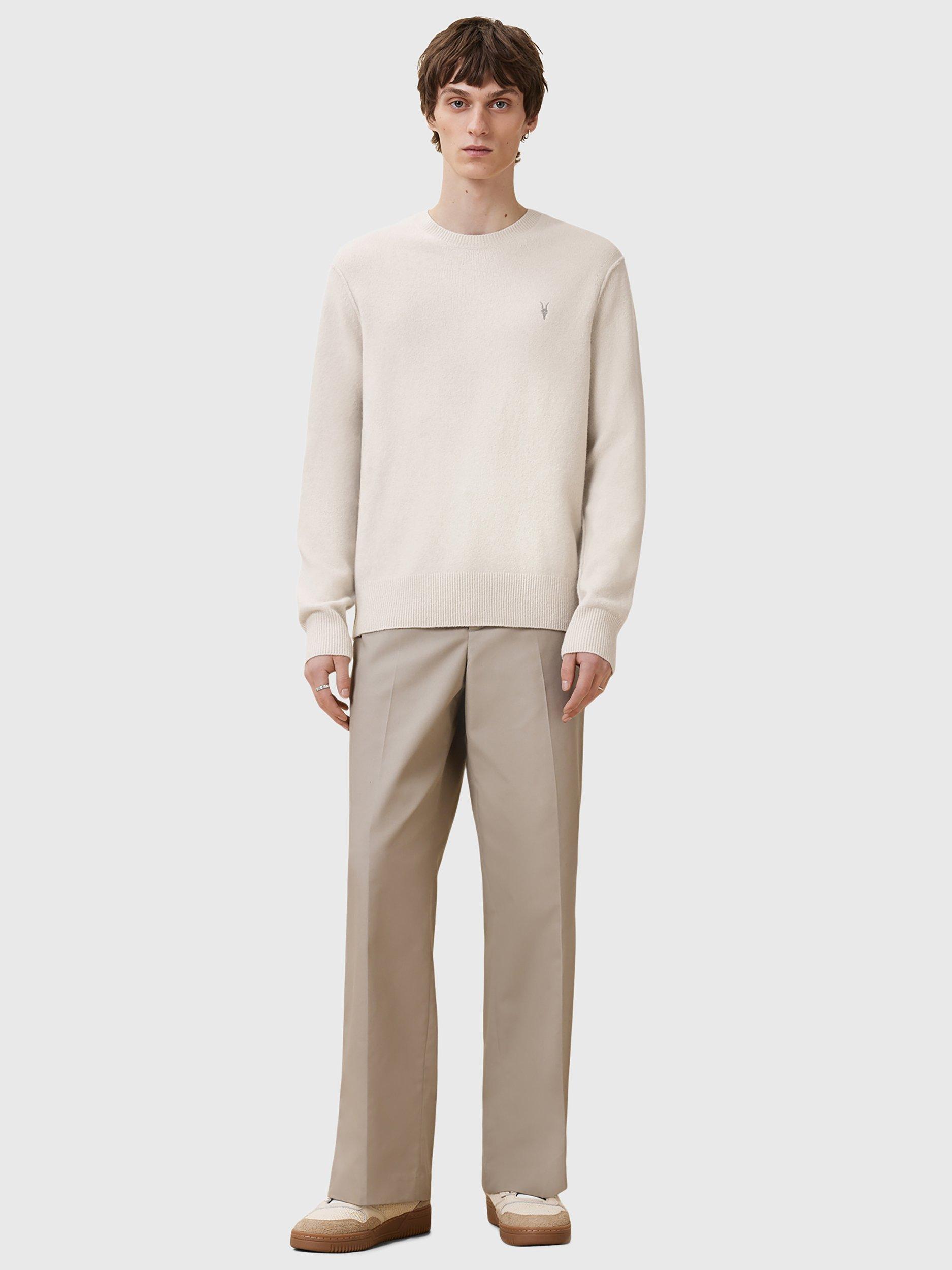 Product image 3 of 9, which shows AllSaints Statten Regular Fit Crew Neck Jumper, Cloudy White, L