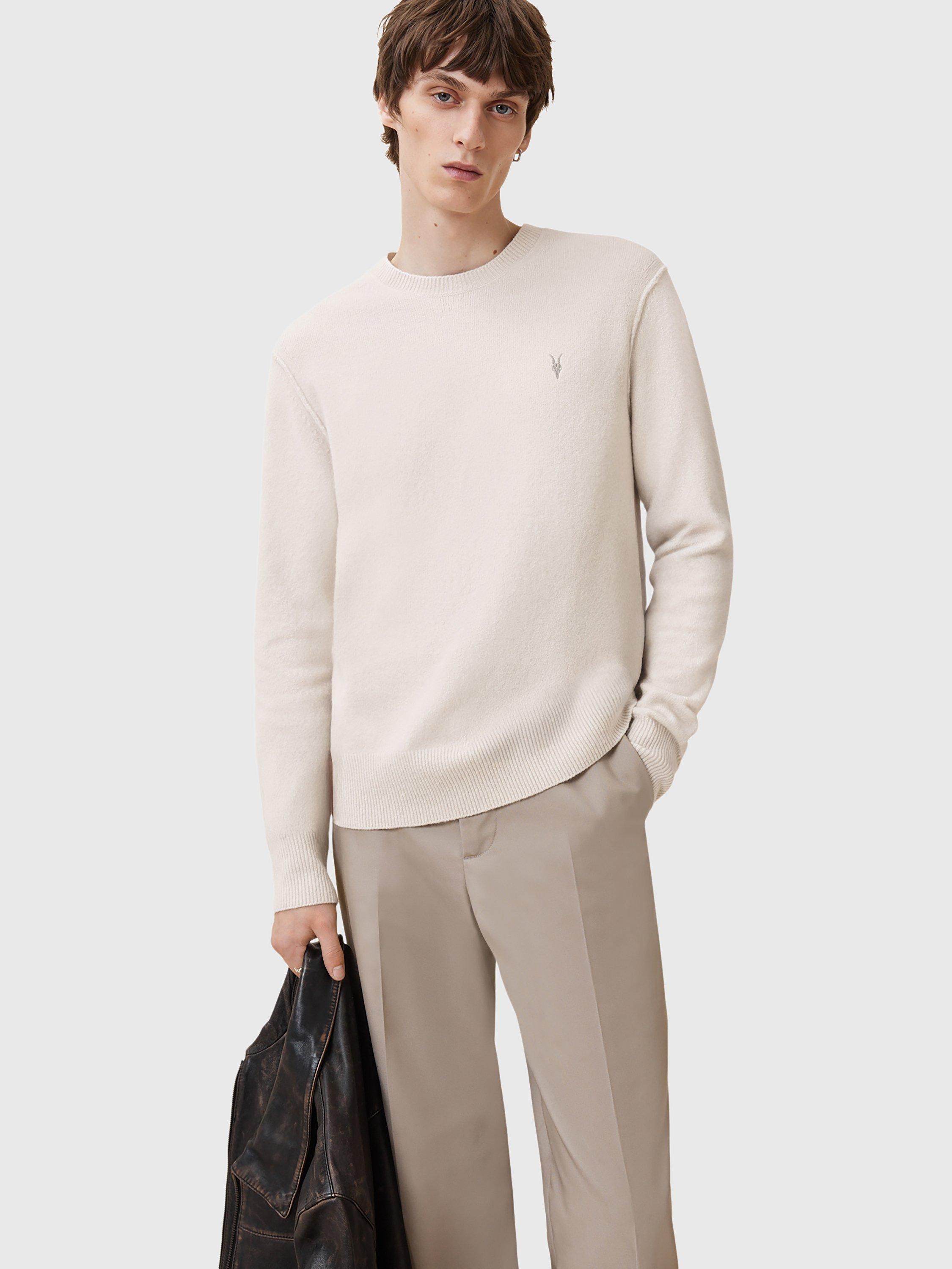 Product image 5 of 9, which shows AllSaints Statten Regular Fit Crew Neck Jumper, Cloudy White, L