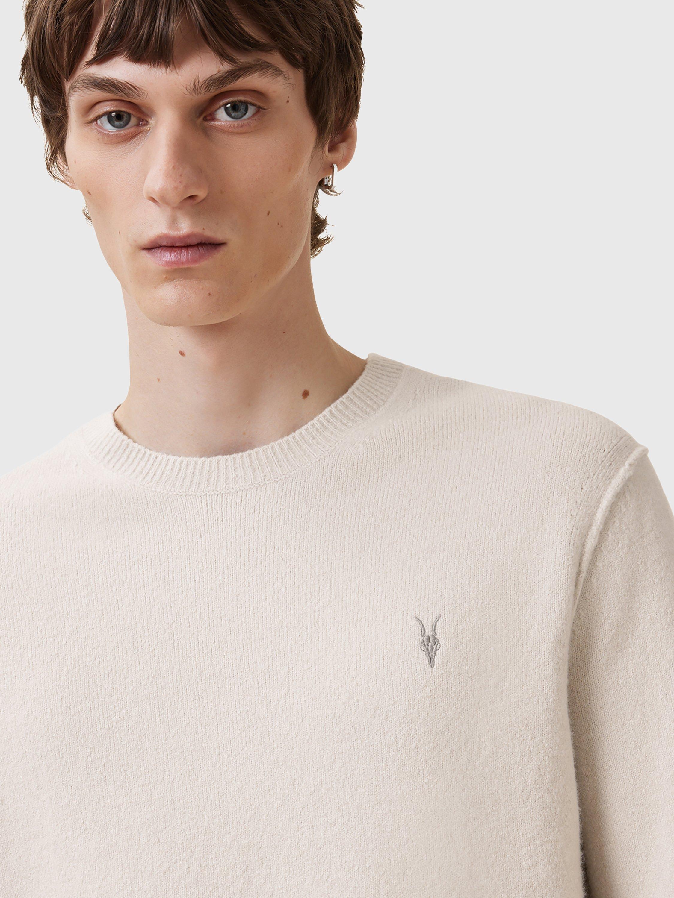 Product image 6 of 9, which shows AllSaints Statten Regular Fit Crew Neck Jumper, Cloudy White, L