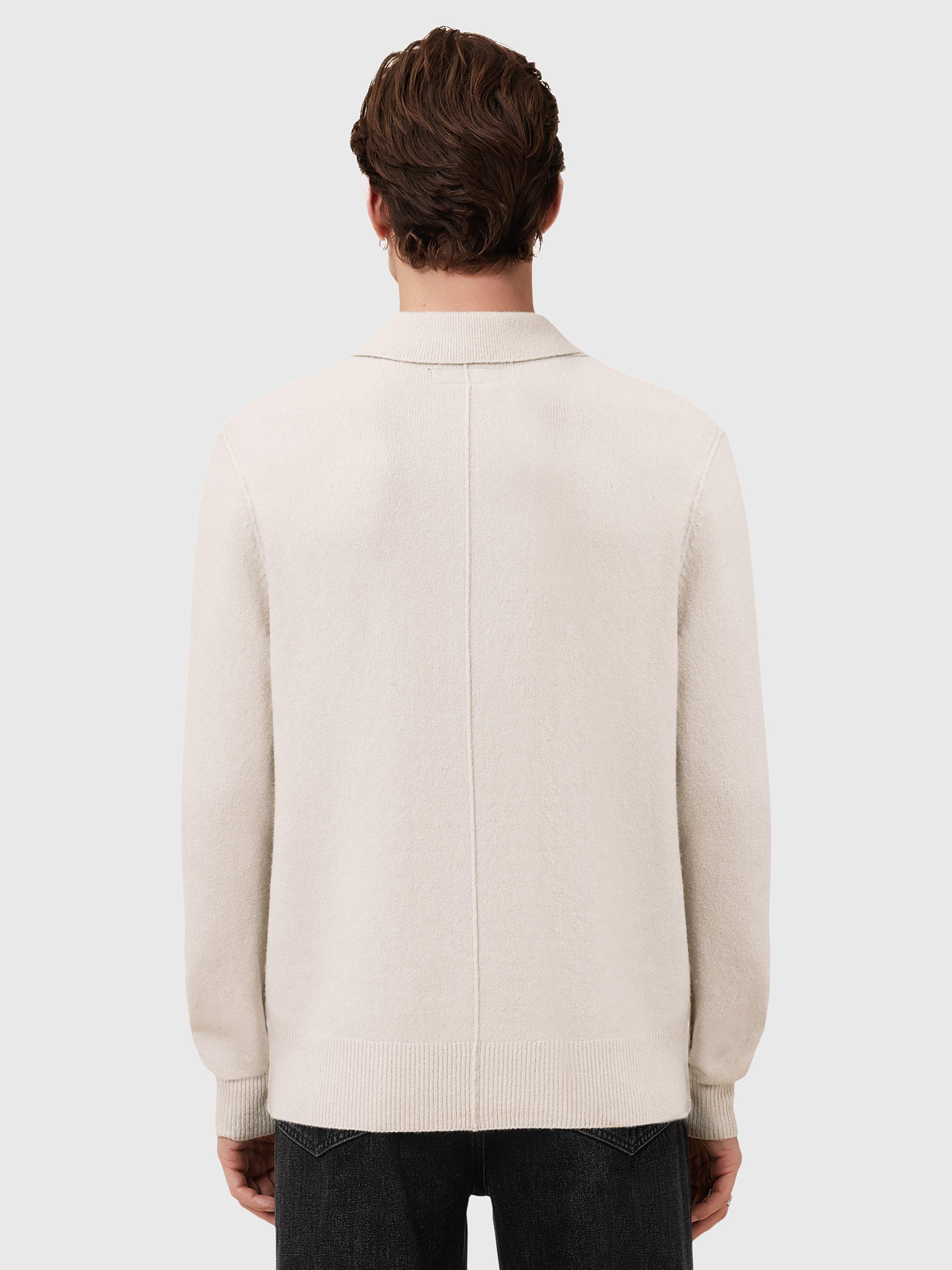 Product image 2 of 9, which shows AllSaints Stattan Wool Blend Long Sleeve Polo Shirt, White Off White, L