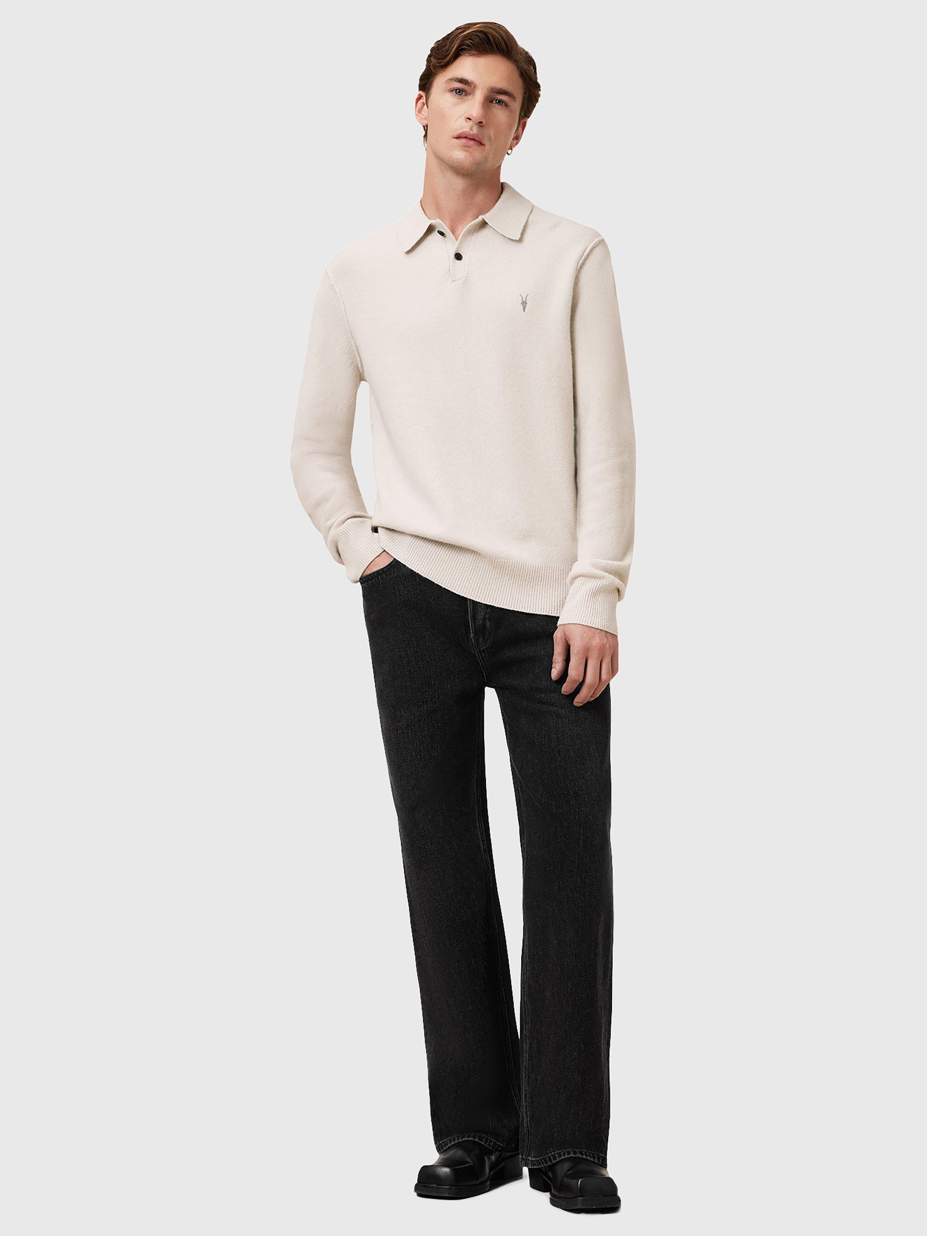 Product image 3 of 9, which shows AllSaints Stattan Wool Blend Long Sleeve Polo Shirt, White Off White, L
